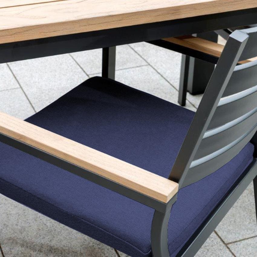 Elba 7 Pc Aluminum Dining Set w/ Teak Tabletop in Charcoal / Spectrum Indigo - Chair Detail - Detail thumbnail