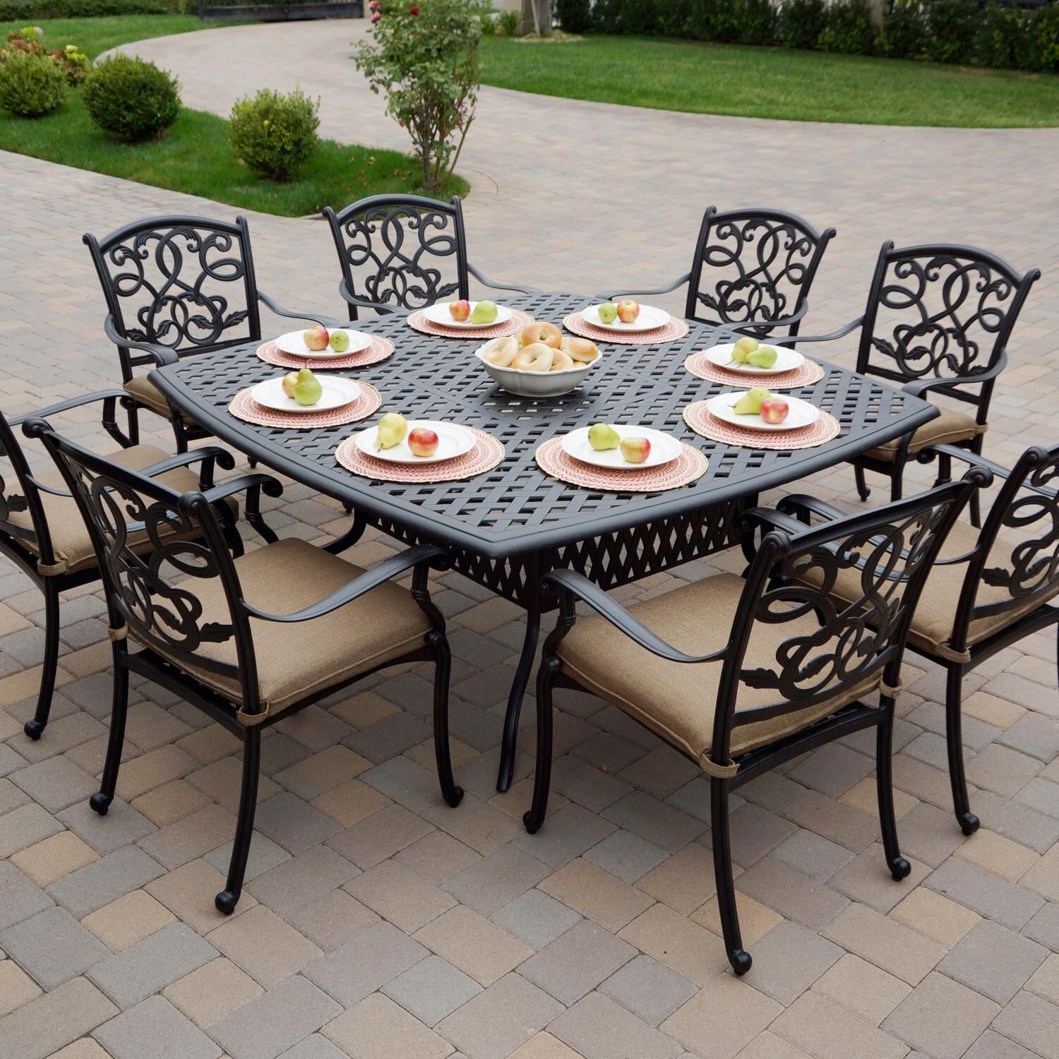 Darlee Santa Monica 9 Piece Cast Aluminum Patio Dining Set W/ 64 Inch