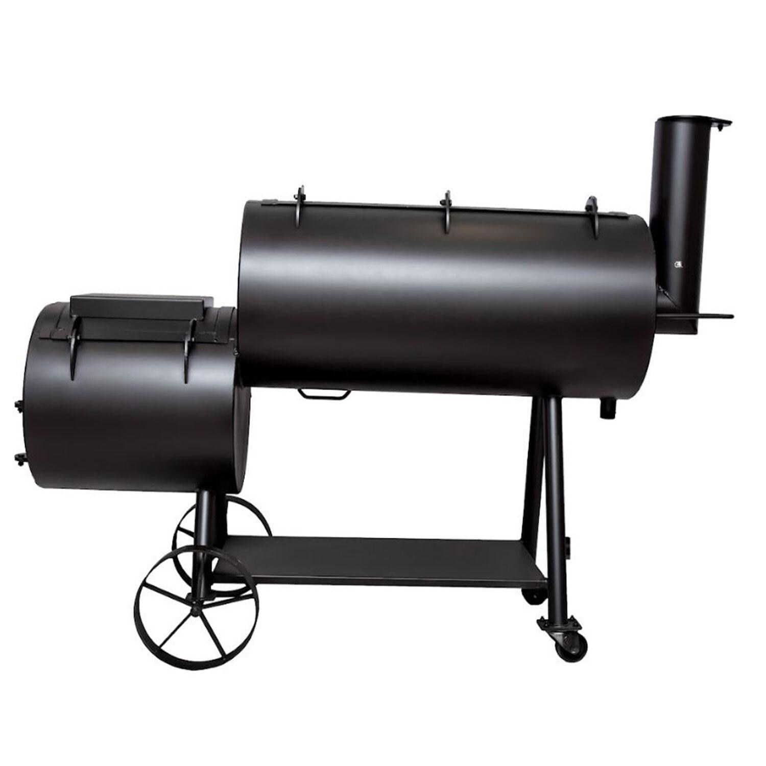 Old Country BBQ Pits OC20X60 Brazos 35 Inch Offset Charcoal Smoker - Rear View - White Background thumbnail