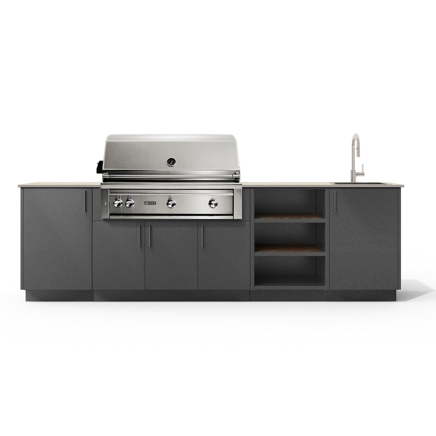 Urban Bonfire Mist 42 Outdoor Kitchen w/ Lynx Natural Gas Grill, Sink, Danae Dekton Countertop & Anthracite Finish - B-Mist-42-Lynx-Danae-Anthracite