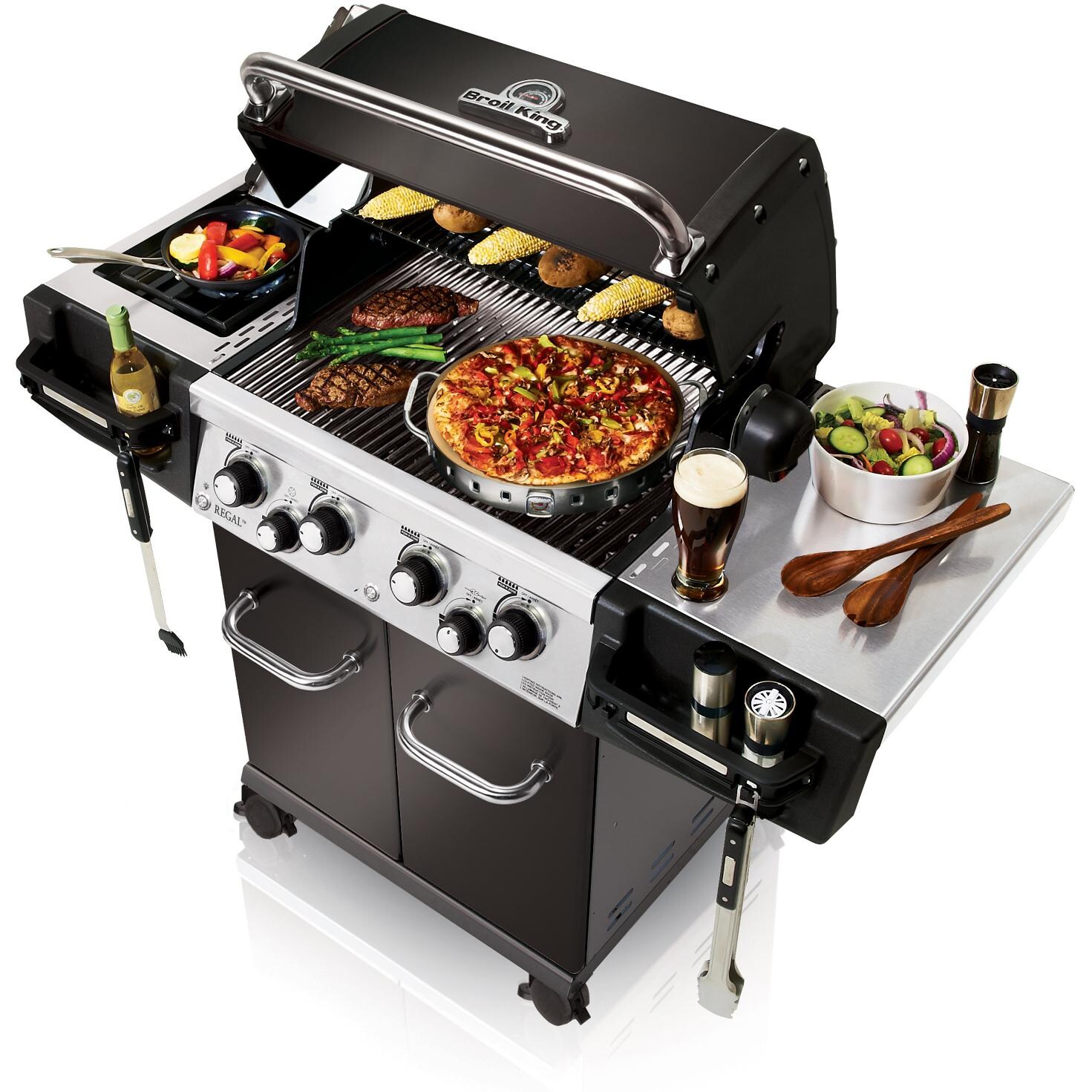 Broil King Regal 490 Pro 4-Burner Freestanding Gas Grill - Angled View With Food thumbnail