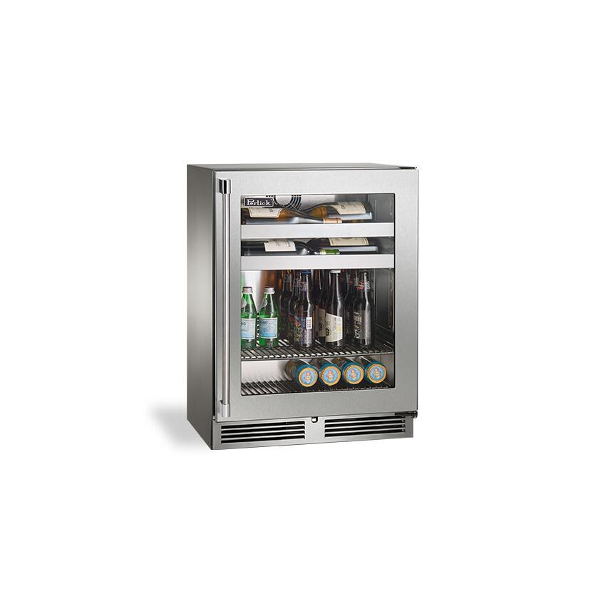 Perlick 24-Inch Signature Series Shallow Depth Stainless Steel Glass Door Outdoor Beverage Center - Right Hinged - HH24BO-4-3R
