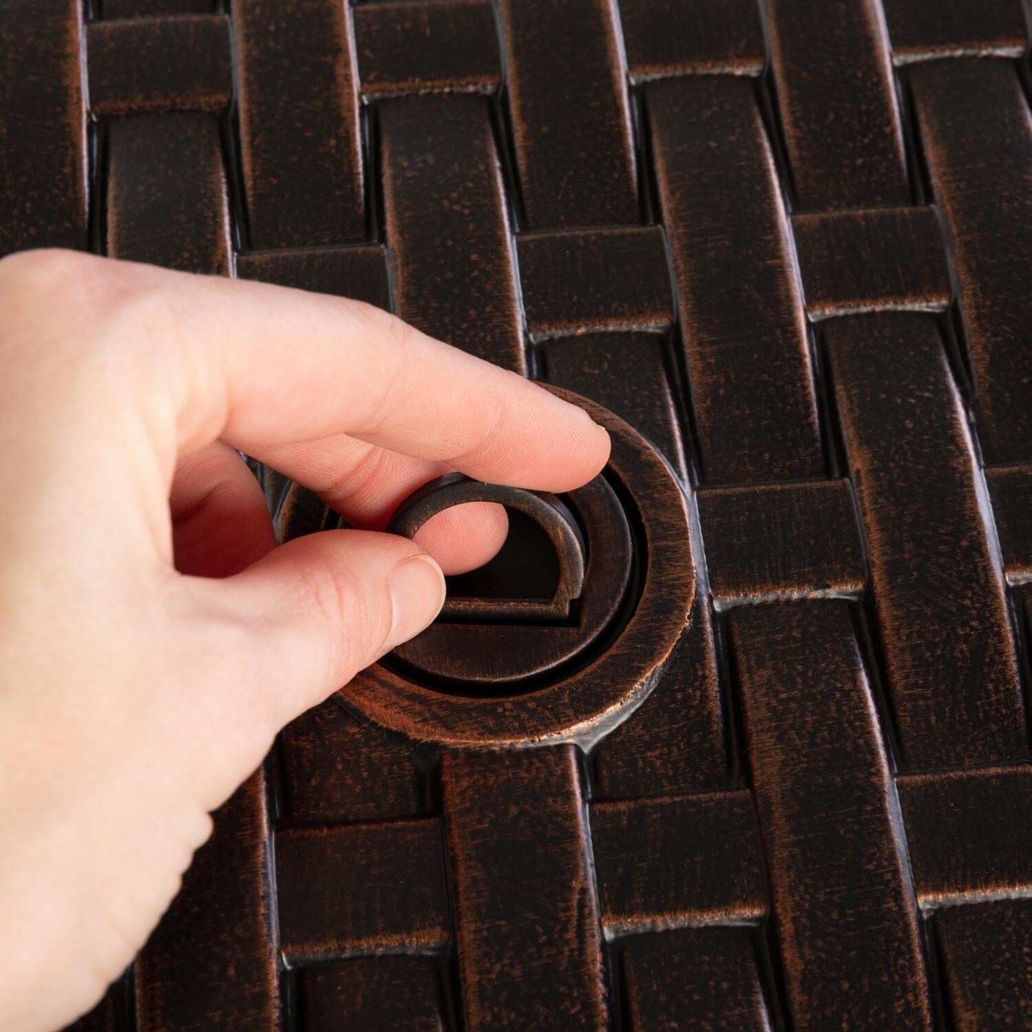 Ultimate Patio Welcome View 50,000 BTU Propane Round Fire Pit Table - Woven Cast Aluminum -  Lid - Detail thumbnail