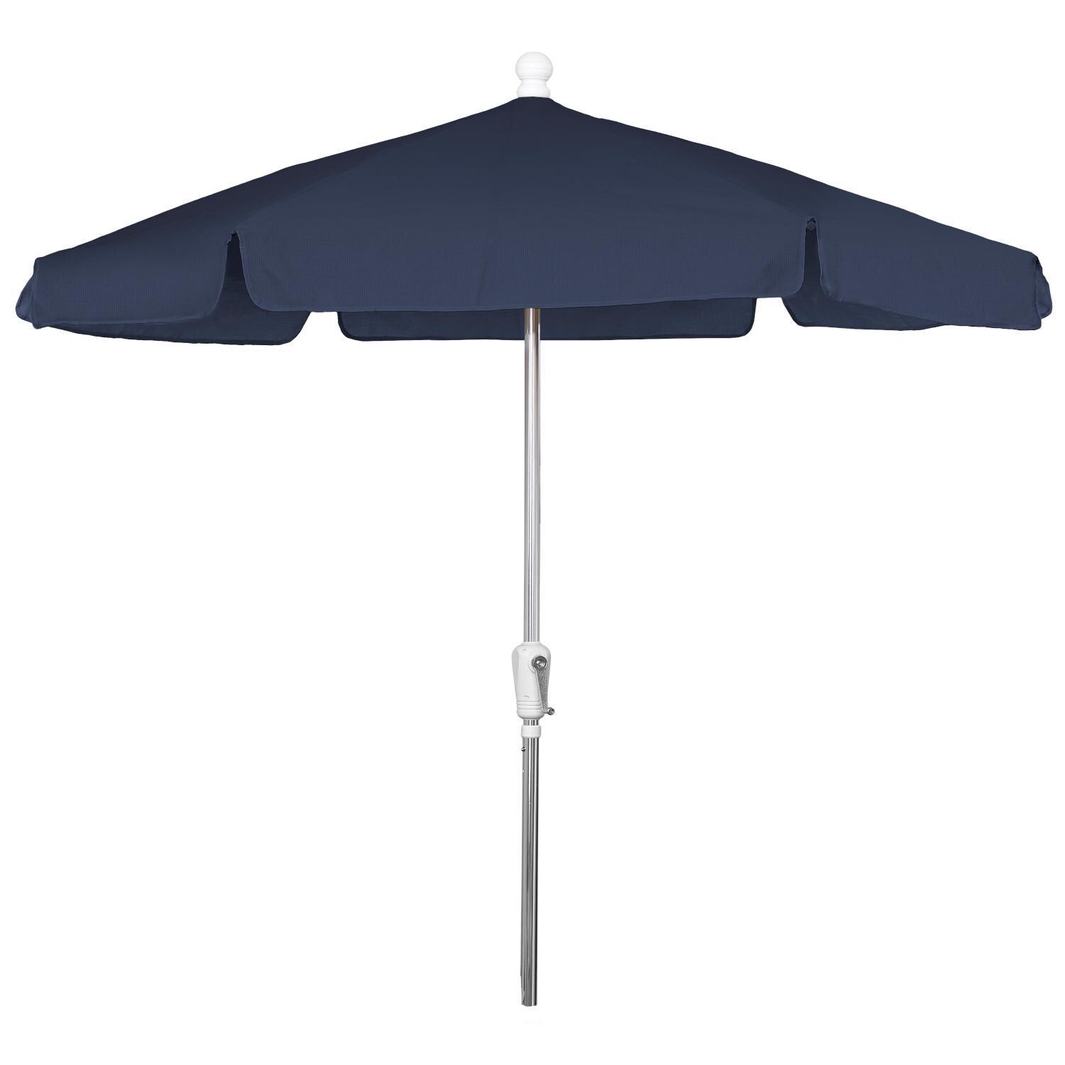 FiberBuilt 7.5 Ft. Aluminum Market Patio Umbrella W/ Crank Lift - Silver Pole / Navy Blue Vinyl