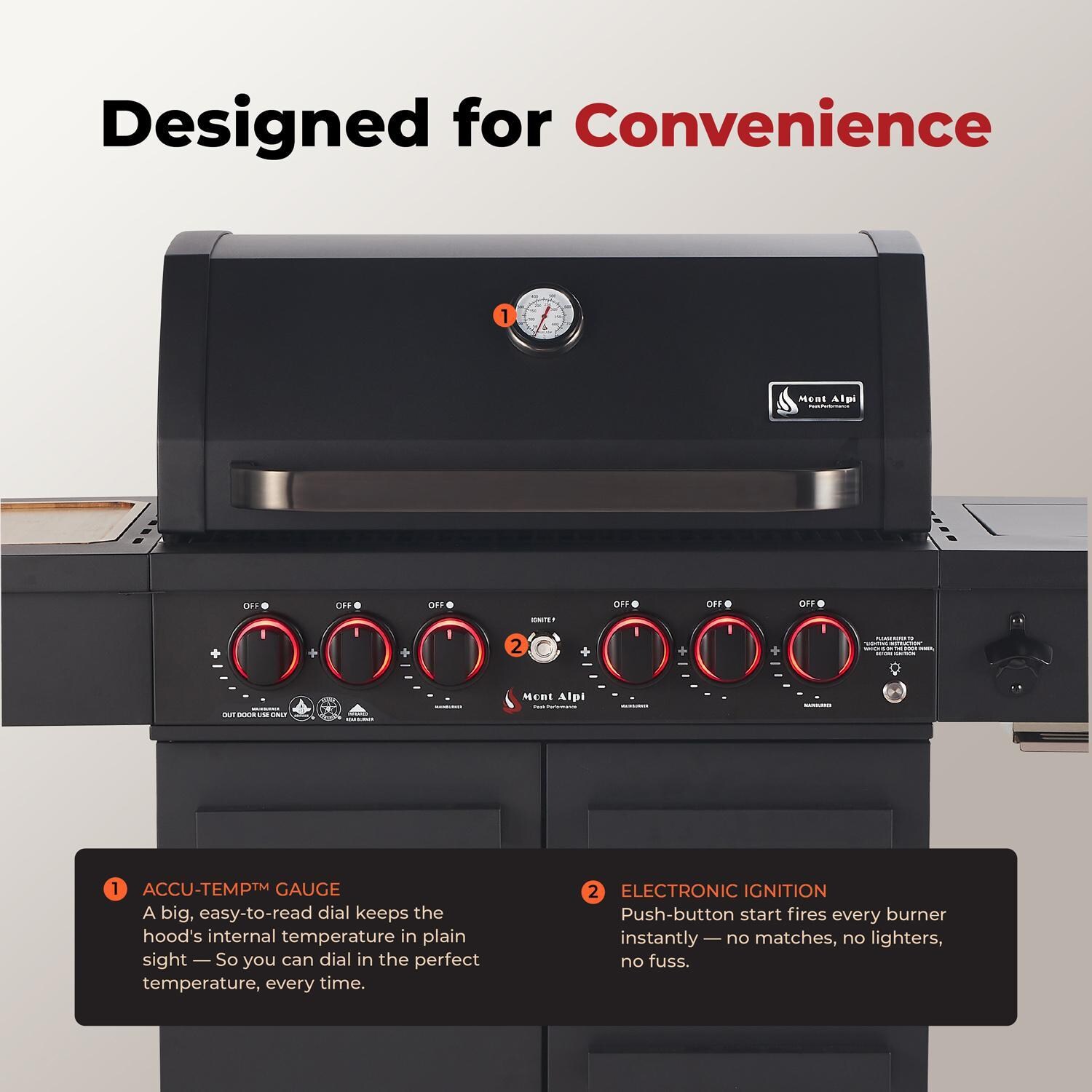Mont Alpi MA-988 Performance Black Series 4 Burner Propane Grill - Designed for Convenience - Detail thumbnail