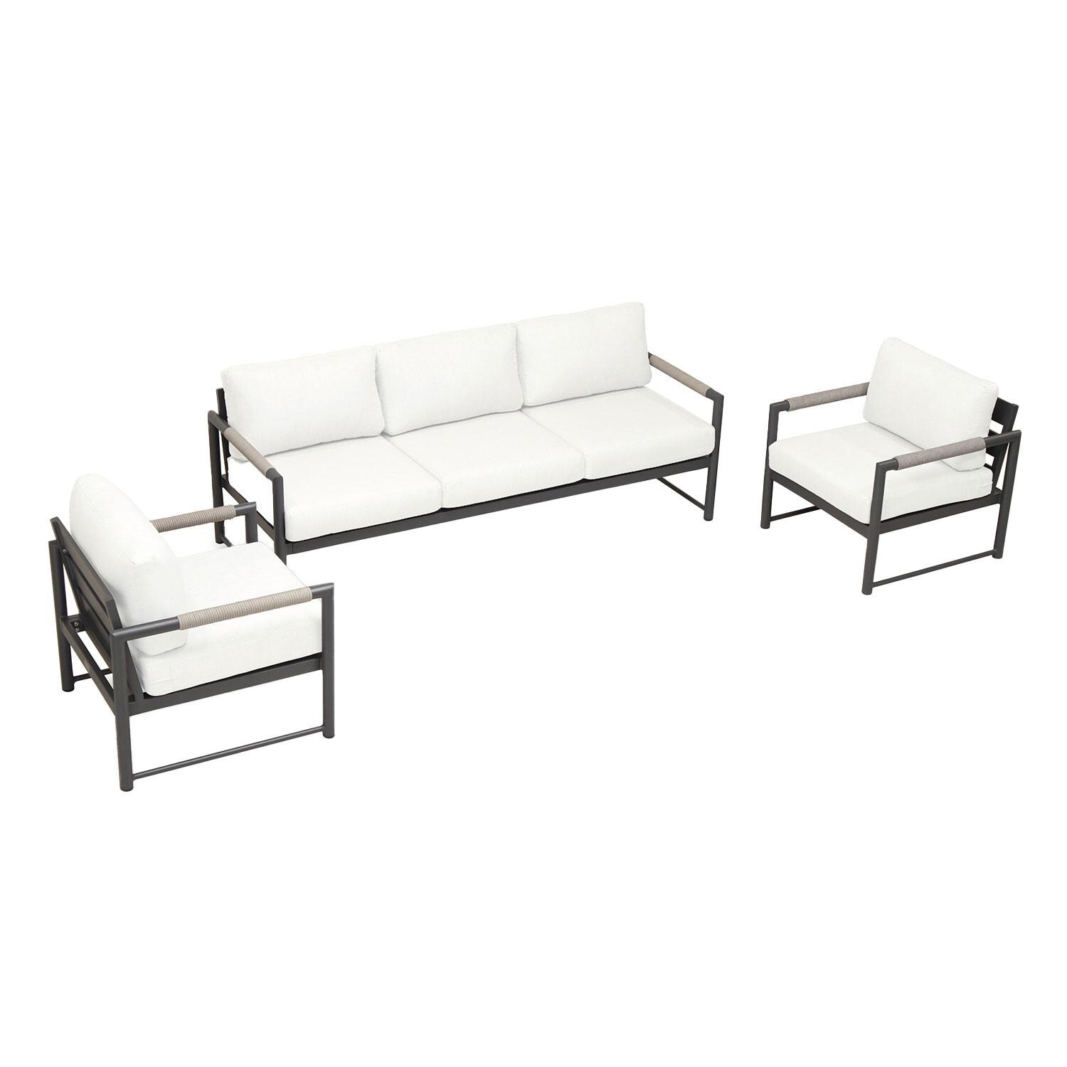 Lakeview AVEBAY-SL-PG-SET141-CN Avenue Bay Slate/Pebble Gray 3 Pc Sofa Club Chair Set - Canvas Natural - Overhead View - White Background thumbnail