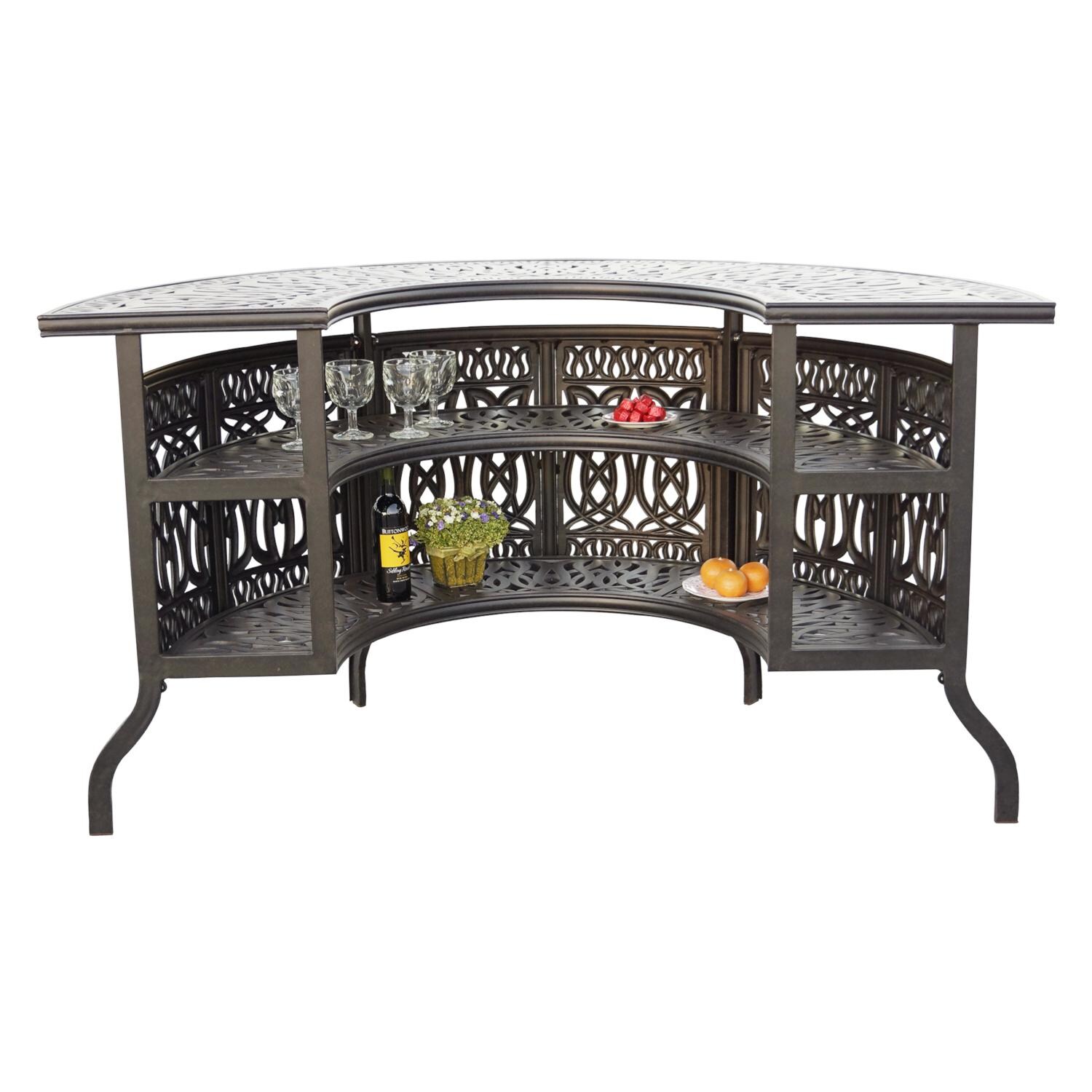 Darlee DL2052-5PC-707K17 Santa Monica 5 Piece Cast Aluminum Party Bar Set W/ Armless Swivel Bar Stools & Sesame Cushions - Party Bar Back View thumbnail