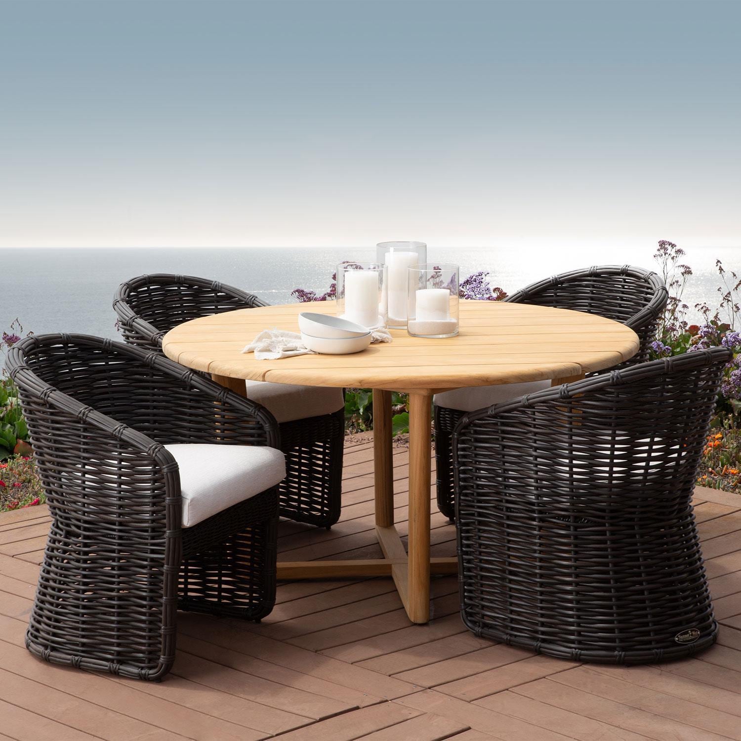 Sunset West Cabo 5 Pc Teak Patio Dining Set w/ 56-in Round Teak Dining Table By - SW8001-1-PRL-STKIT (4) + SW5706-RDT56