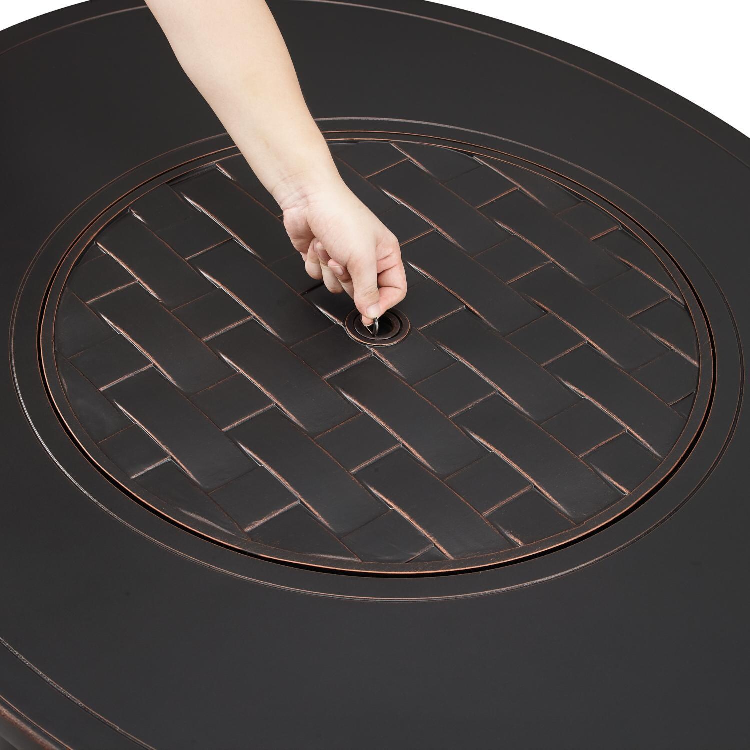 Ultimate Patio 63223-NG Magnolia Way 48-Inch Oval Aluminum Natural Gas Fire Pit - Cover Handle thumbnail