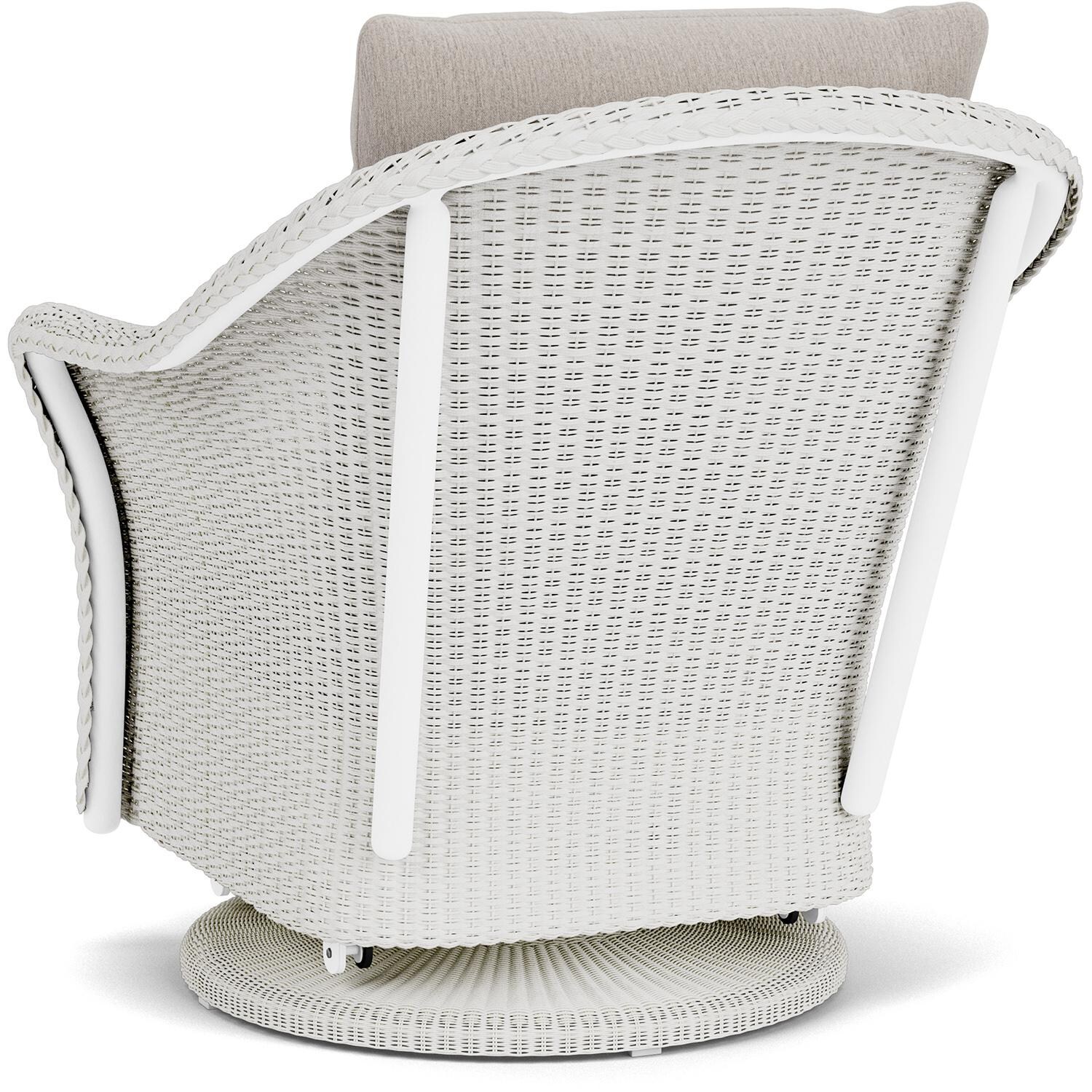 Lloyd Flanders Weekend Retreat Swivel Glider Lounge Chair in Matte White Finish W/ Remy Cloud Fabric - Back Left thumbnail