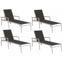 Travira 4 Piece Sling Patio Chaise Lounge Set W/ Black Sling & Teak Arm Caps By Oxford Garden