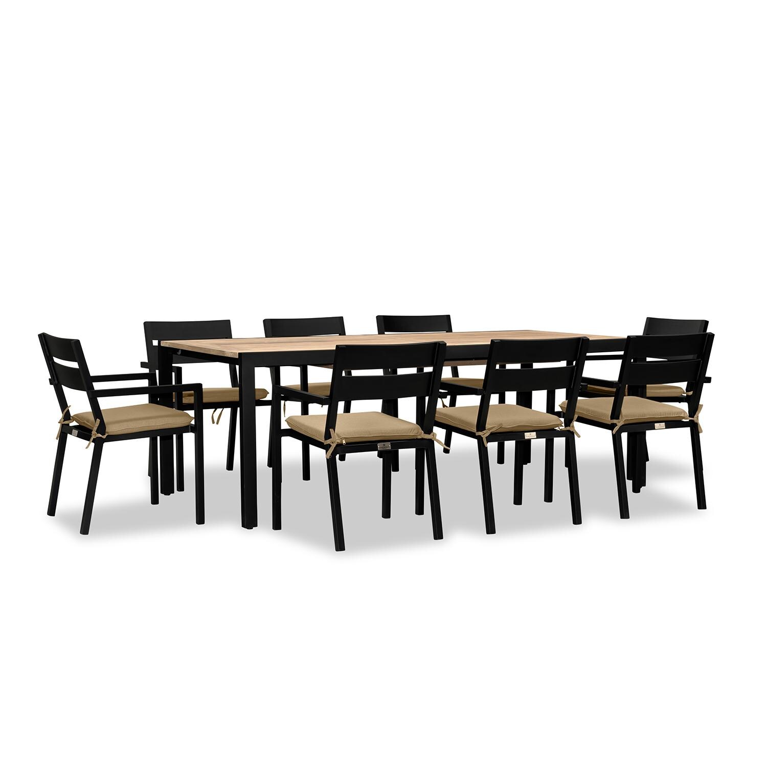 Calm Bay Communal 9 Pc Extendable Aluminum Dining Set in Black/Heather Beige by Lakeview Outdoor Designs