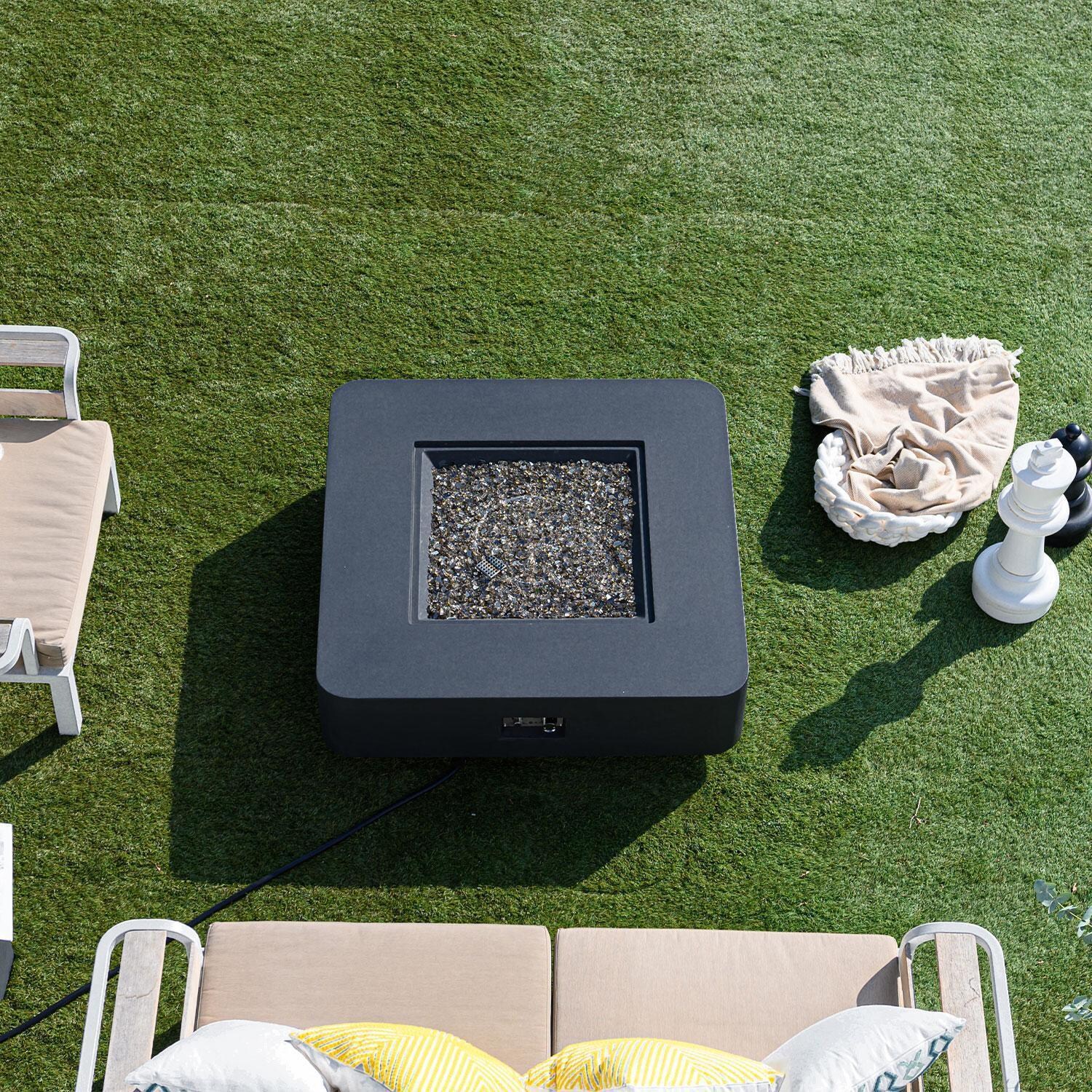 Elementi Bergamo 42-Inch Square Natural Gas Fire Pit Table - Dark Gray - Fire Pit Unlit From Top View - Lifestyle thumbnail