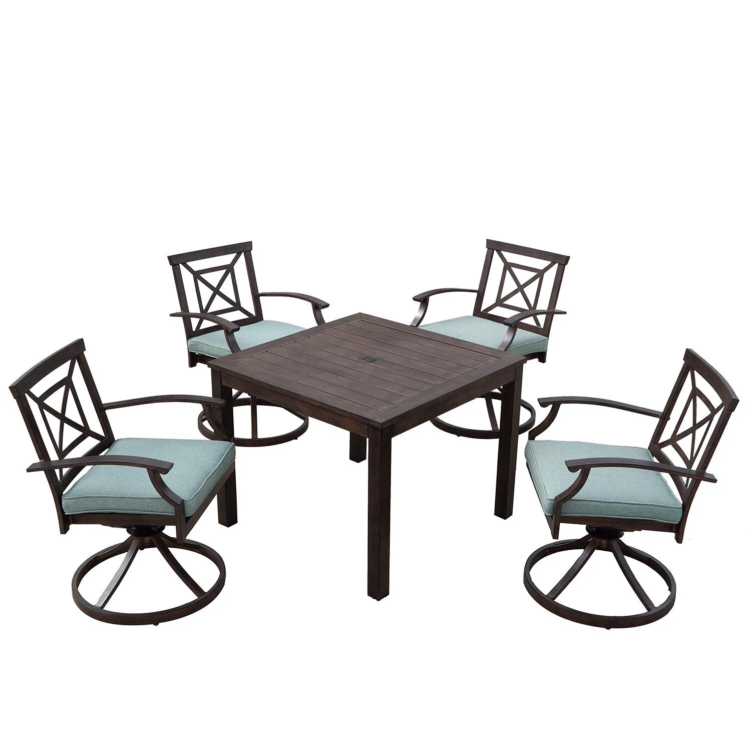 Atlantis 5 Pc Aluminum Dining Set w/ Swivel Rockers and Spa Cushions in Walnut By Darlee - White Background thumbnail