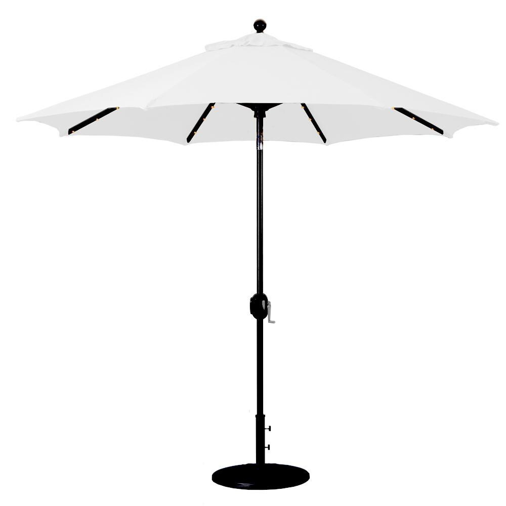 Galtech 9 Ft. Lighted LED Octagonal Aluminum Patio Market Umbrella W/ Crank Lift And Auto Tilt - Black Frame W/ Sunbrella Canvas Natural Canopy
