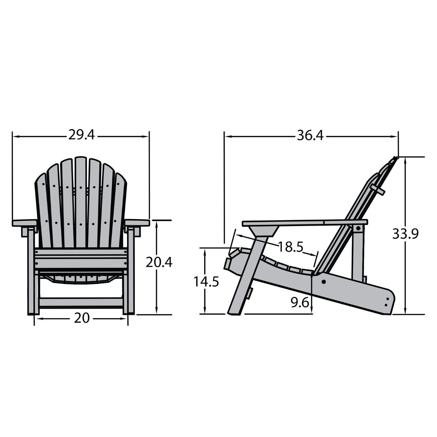 Lakeview Dream Bay Folding & Reclining Adirondack Chair - Harbor Gray - Line Drawing thumbnail