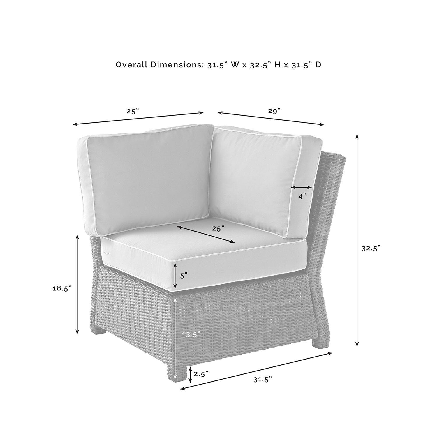 Ultimate Patio UP-92390-SG 4Pc Wicker Outdoor Sectional Set W/ Fire Table in Sangria - Middle Part of Sectional Dimensions - Diagram thumbnail