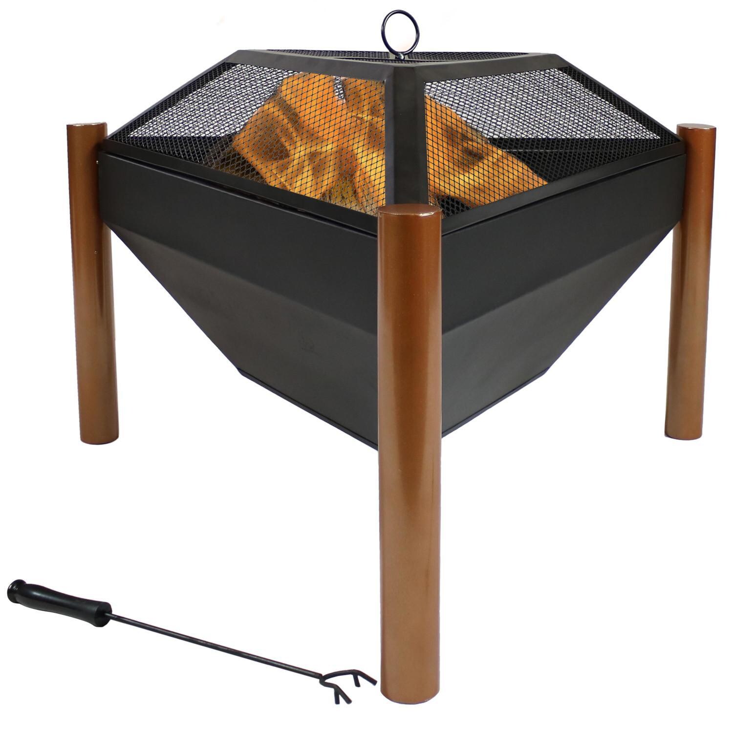 Ultimate Patio 31-Inch Steel Triangle Wood Burning Fire Pit & Side Table - In Use thumbnail