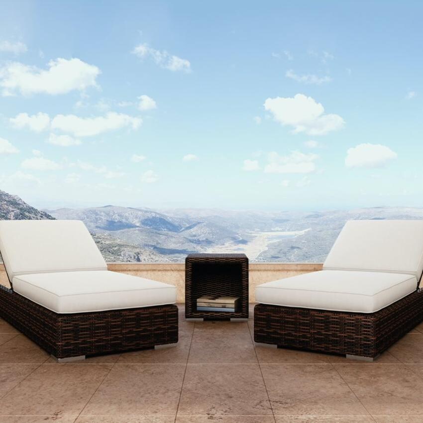 Sunset West - Montecito 3 Piece Resin Wicker Patio Chaise Set W/ End Table & Sunbrella Canvas Flax Cushions thumbnail