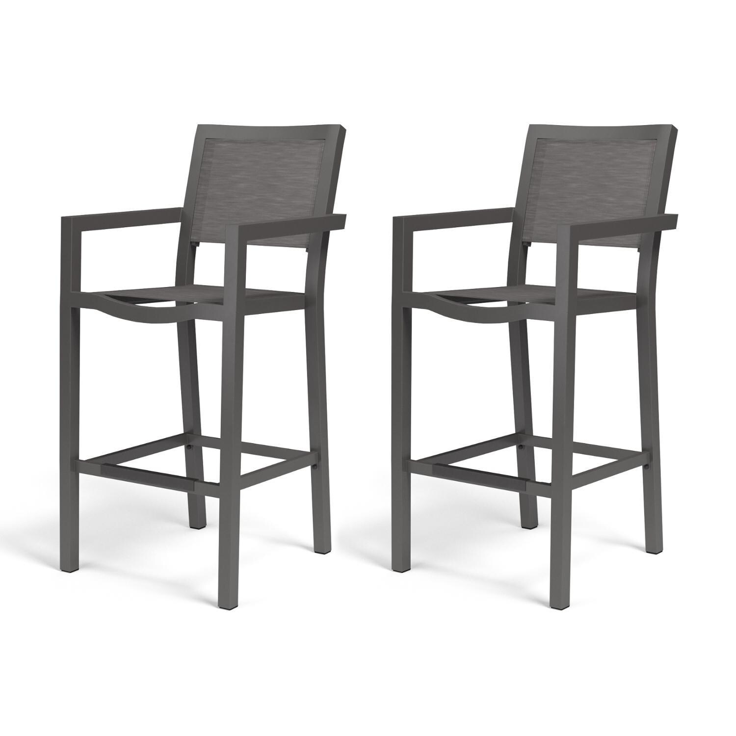 Sunset West Vegas 2 Piece Aluminum Patio Sling Barstool Set W/ Textilene Graphite Slings - White Background thumbnail