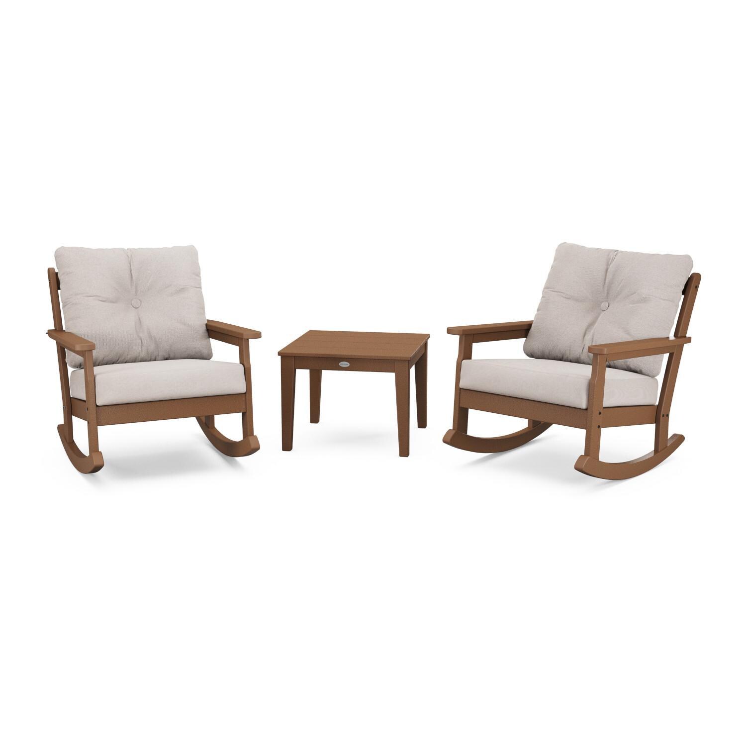 POLYWOOD Vineyard Teak & Dune Burlap 3-Piece Deep Seating Rocker Set thumbnail