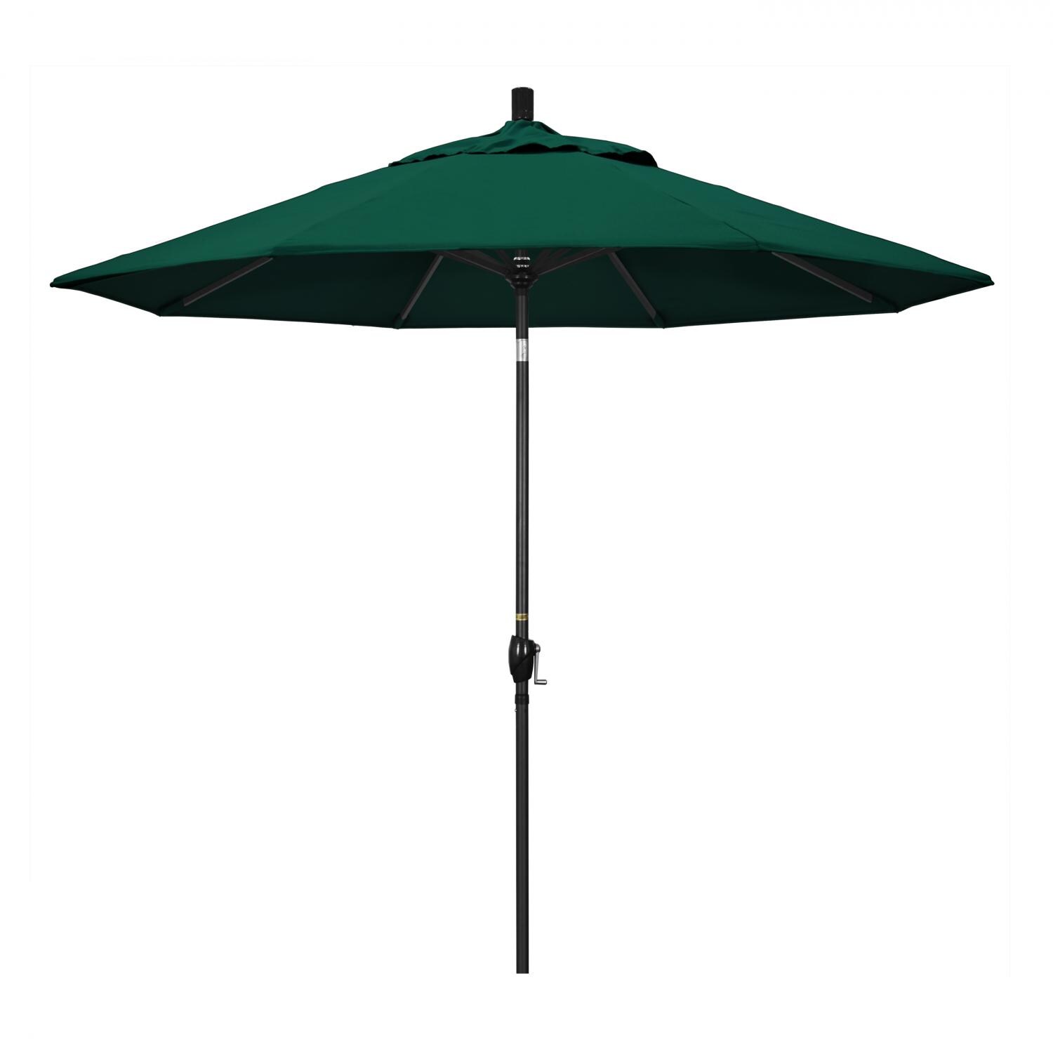 California Umbrella 9 Ft. Octagonal Aluminum Push Button Tilt Patio Umbrella W/ Crank Lift & Aluminum Ribs - Stone Black Frame / Sunbrella Canvas Forest Green Canopy
