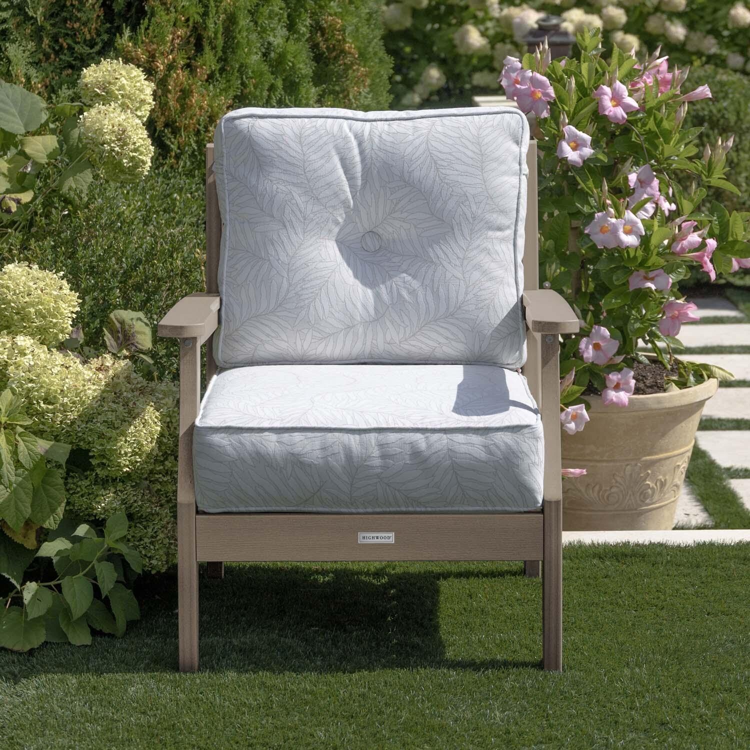 Blushing Bay Recycled Plastic Club Chair in Lively Parchment/Woodland Brown by Lakeview Outdoor Designs - Lifestyle thumbnail