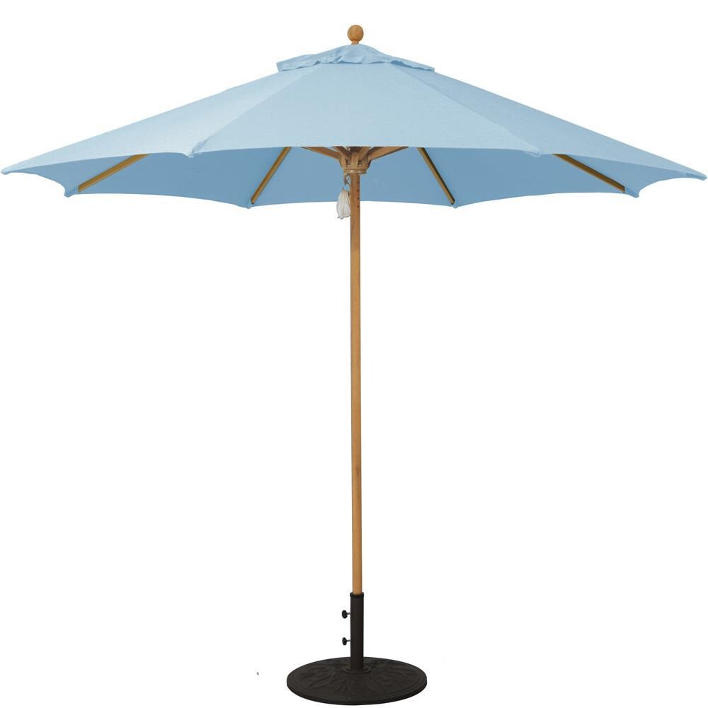 Galtech 9 Ft. Octagonal Wood Patio Umbrella W/ Pulley Lift - Teak Frame W/ Air Blue Sunbrella Fabric (Umbrella Base Not Included) thumbnail