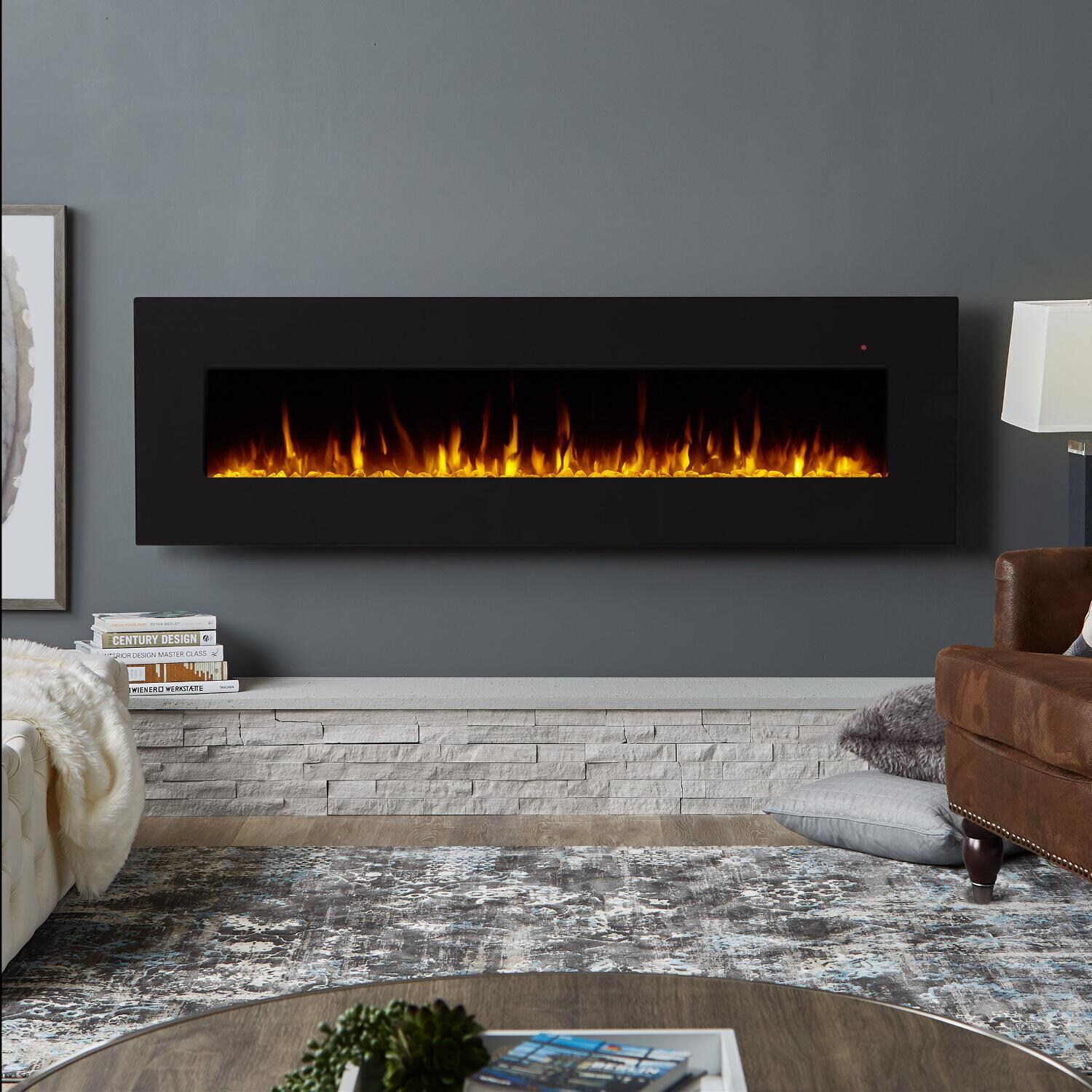 Real Flame 1360E-BK Corretto 72-Inch Wall Mount Electric Fireplace - Black