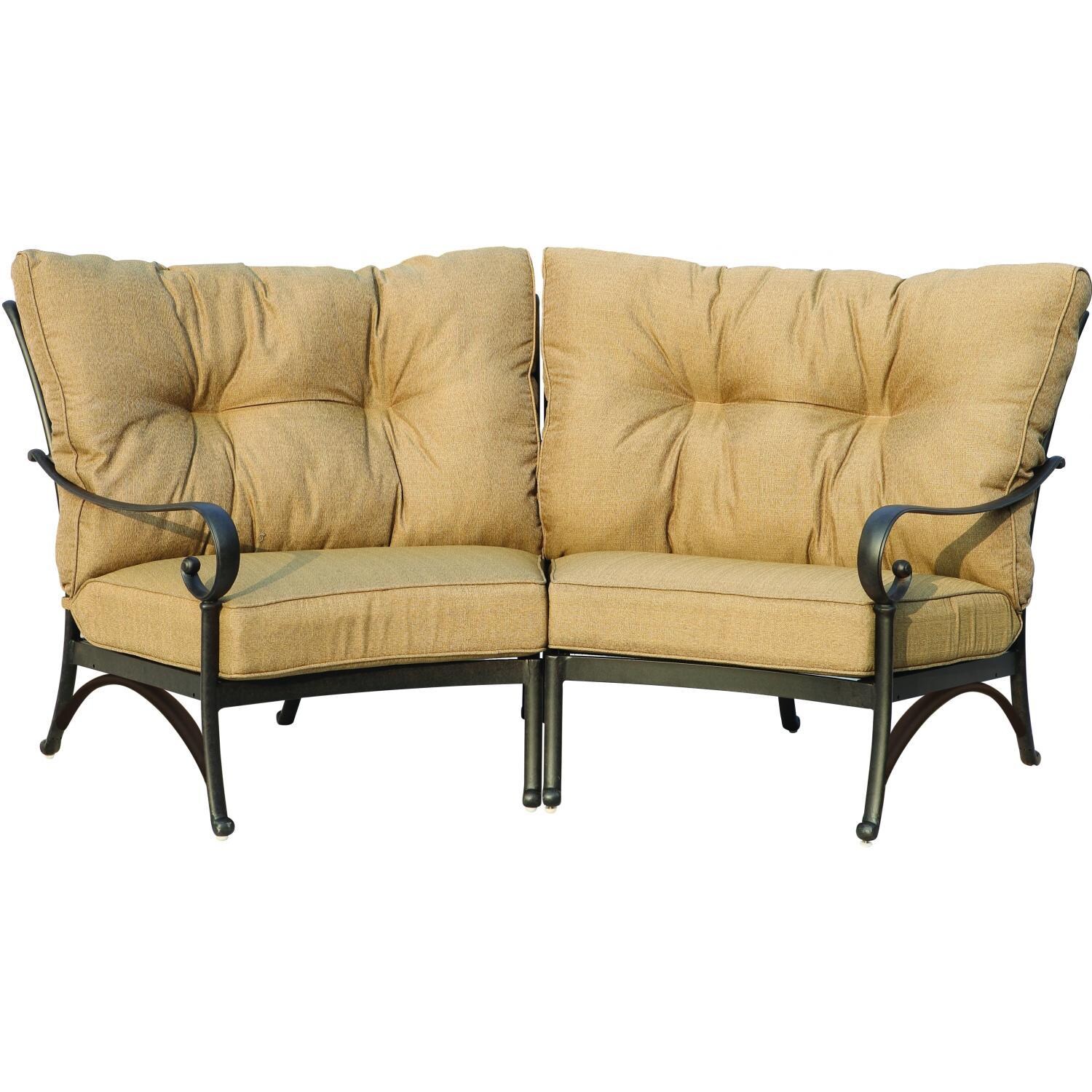 Santa Anita 5 Pc Cast Aluminum Patio Sectional Set W/ Sesame Sunbrella Cushions By Darlee - Crescent Chair - White Background thumbnail