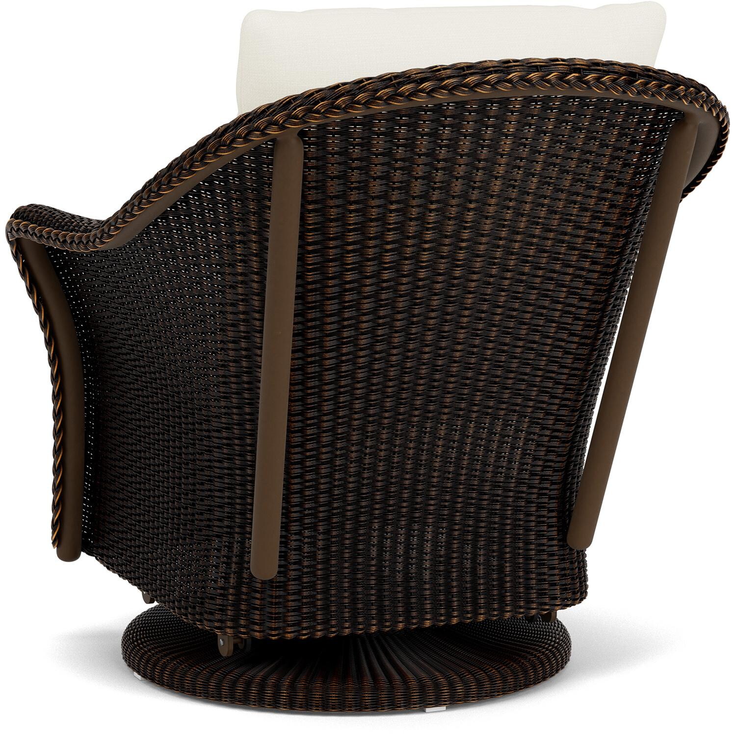 Lloyd Flanders Weekend Retreat Swivel Glider Lounge Chair in Mink Finish W/ Sailcloth Salt Fabric - Back Left thumbnail