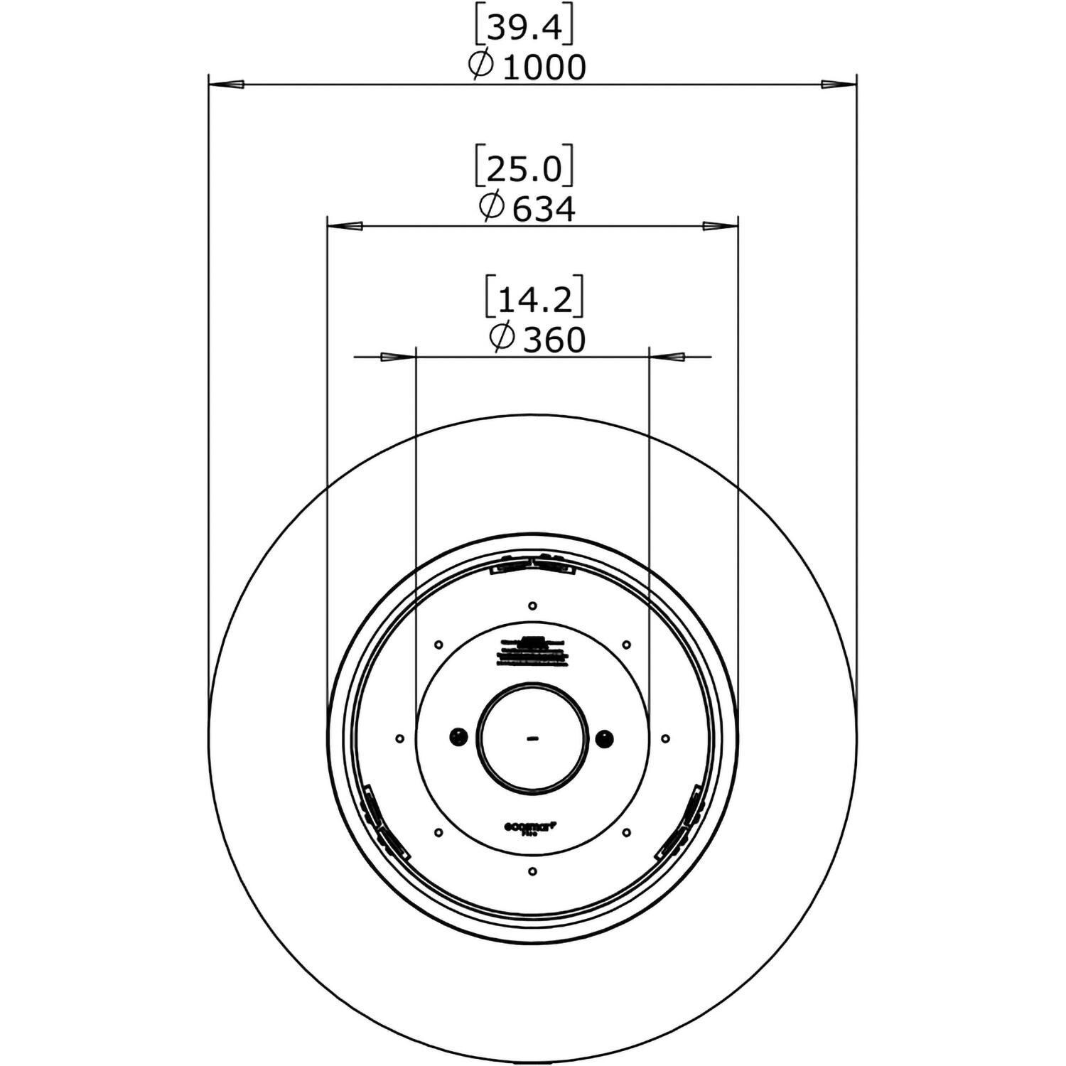 EcoSmart Fire ESF.O.ARK.40.GH.B Ark 40 Inch Black Burner Round Concrete Ethanol Fire Pit Table in Black Graphite - Line Drawing From Above - Dimensional thumbnail