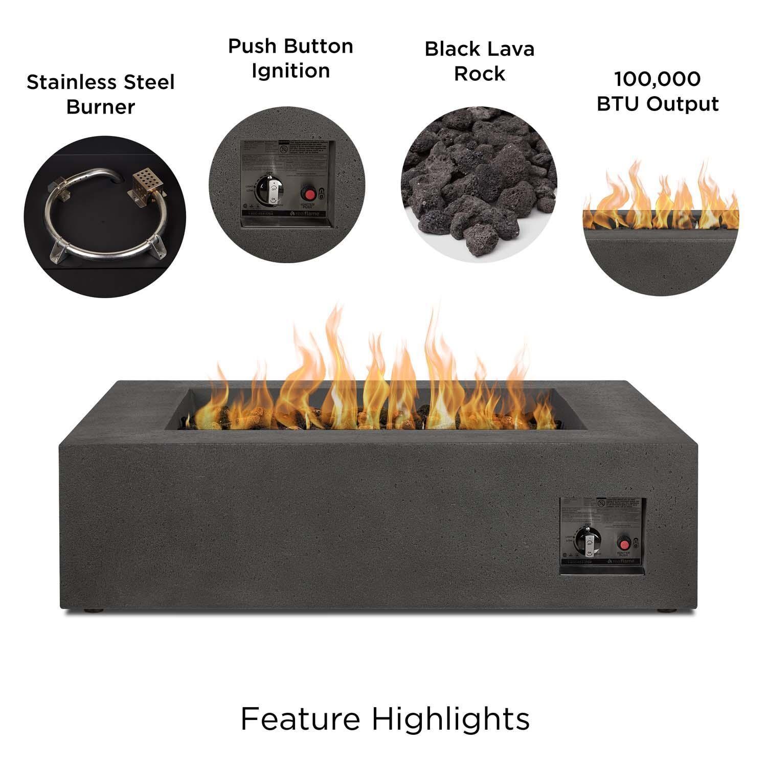 Hillview Bay 42 Inch Square Glass Fiber Reinforced Concrete Propane Fire Pit Table in Carbon by BBQGuys Signature - Features thumbnail
