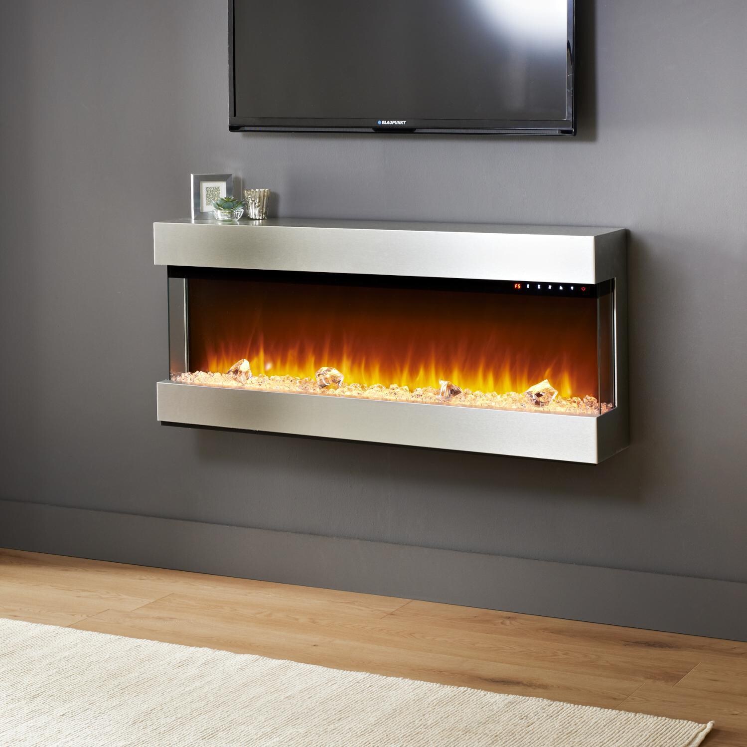 Evolution Fires - EF3SESS - Empire 3 Sided 44-Inch Wall Mount Electric Fireplace - Stainless Steel thumbnail