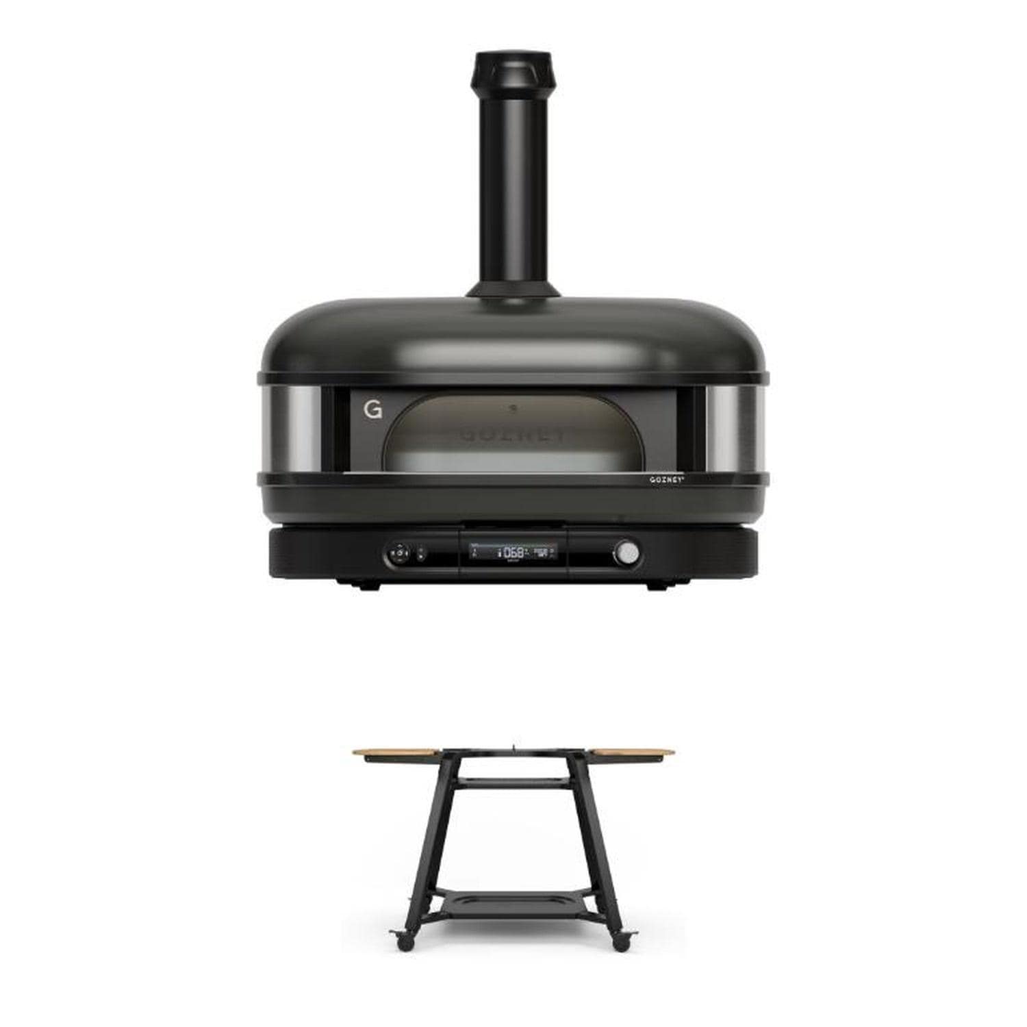 Gozney GMPOBUS1825 Off Black Dome XL Gen 2 Propane Pizza Oven & Stand Bundle - Included Components - White Background thumbnail