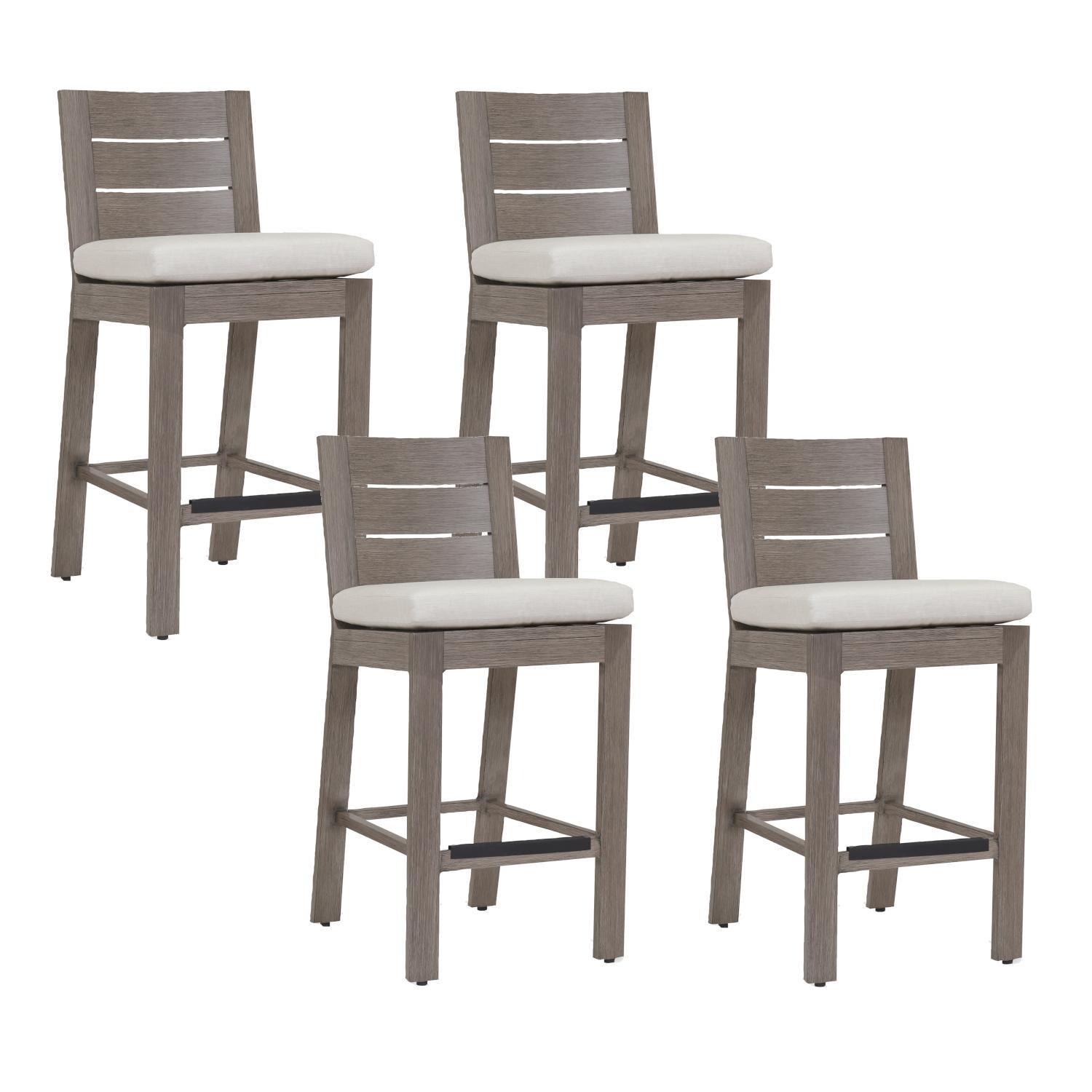 Laguna 4 Piece Aluminum Patio Bar Stool Set W/ Sunbrella Canvas Flax Cushions By Sunset West thumbnail