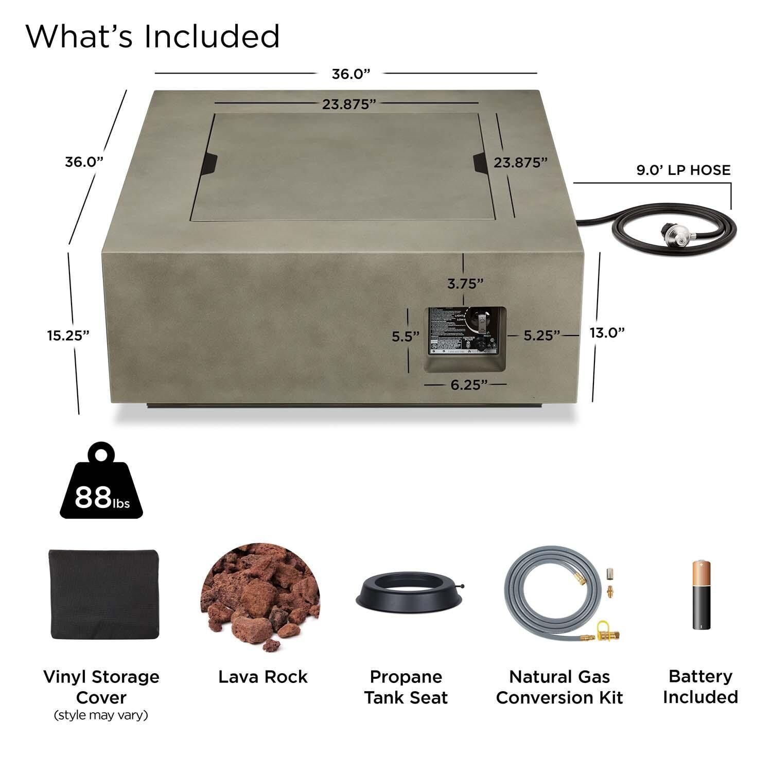 Elysian 3 Pc Powder Coated Steel 36 Inch Square Fire Pit in Mist Gray by Lakeview - Included - White Background thumbnail