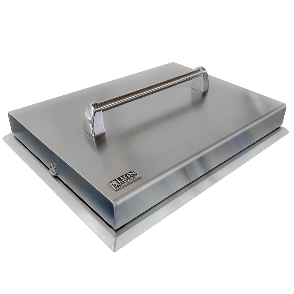 Lion L1634 Stainless Steel Drop In Natural Gas Double Side Burner - Shown with Lid thumbnail