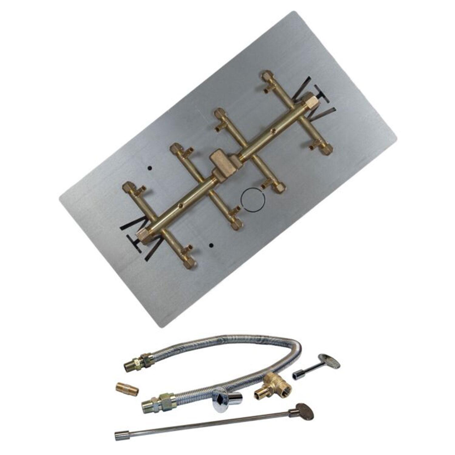 Warming Trends 13 1/2 x 7 Tree-Style Brass Natural Gas/Propane Burner w/ 20 X 11-in Plate & Flex Line Kit - White Background thumbnail