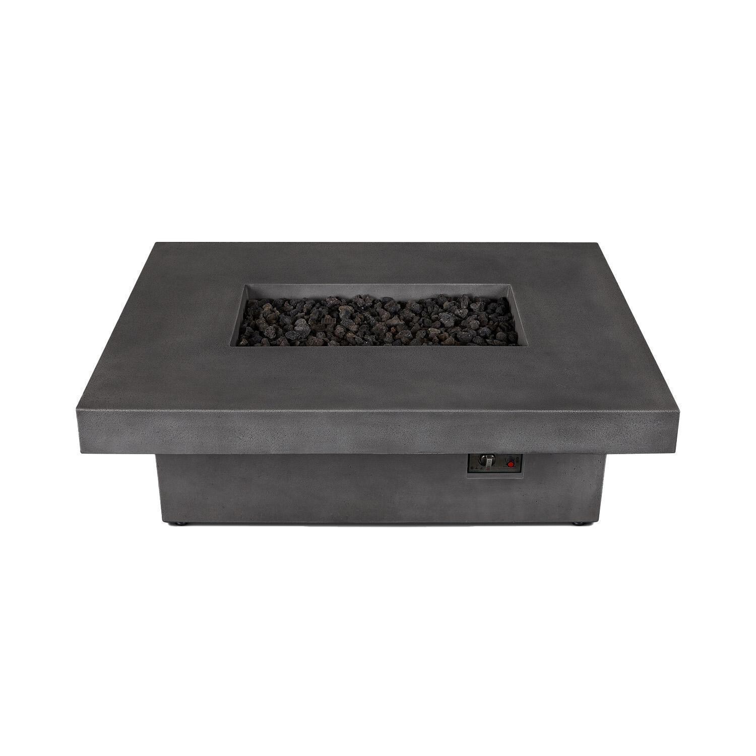 Hickory Bay 3708NG-SMK 60 Inch Rectangular GFRC Natural Gas Fire Pit Table in Smoke by BBQGuys Signature - Angled Front View - White Background thumbnail