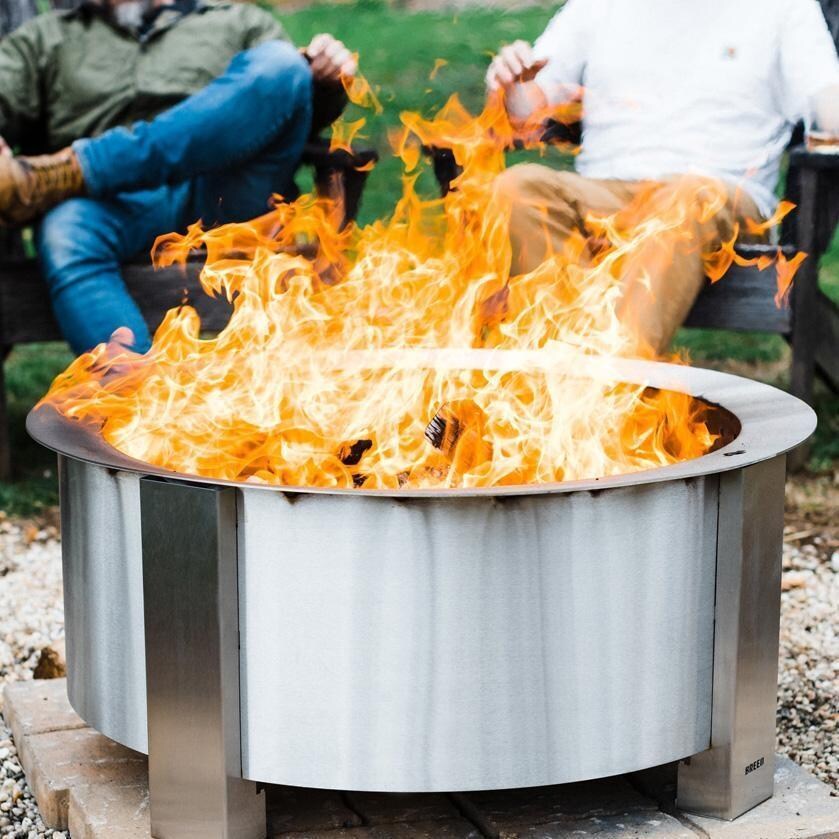 Breeo BR-X30S X Series 30 Inch Smokeless Round Stainless Steel Wood Burning Fire Pit - Up Close - Lifestyle thumbnail