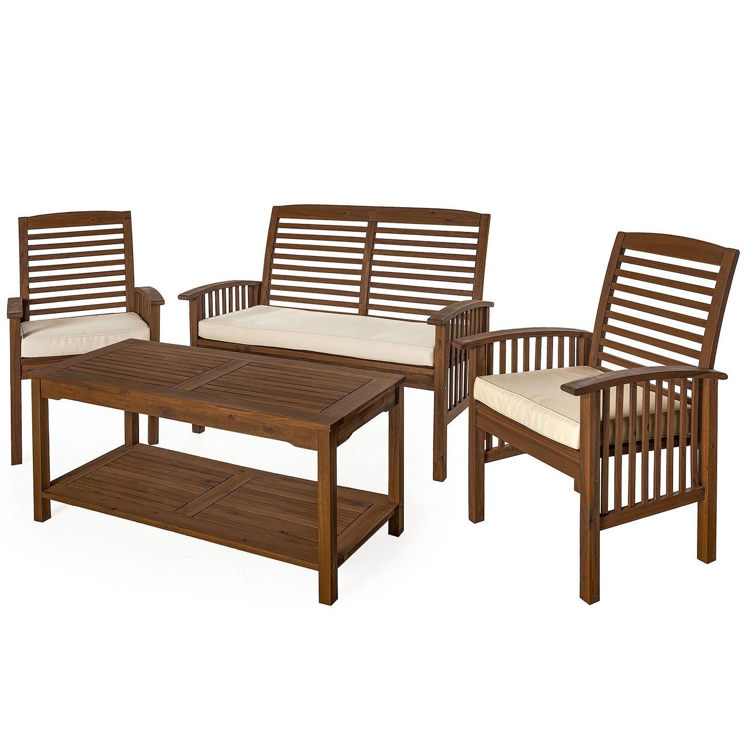Ultimate Patio Horizon Way 4 Piece Dark Brown Acacia Patio Conversation Set W/ Natural Cushions - Angled View thumbnail