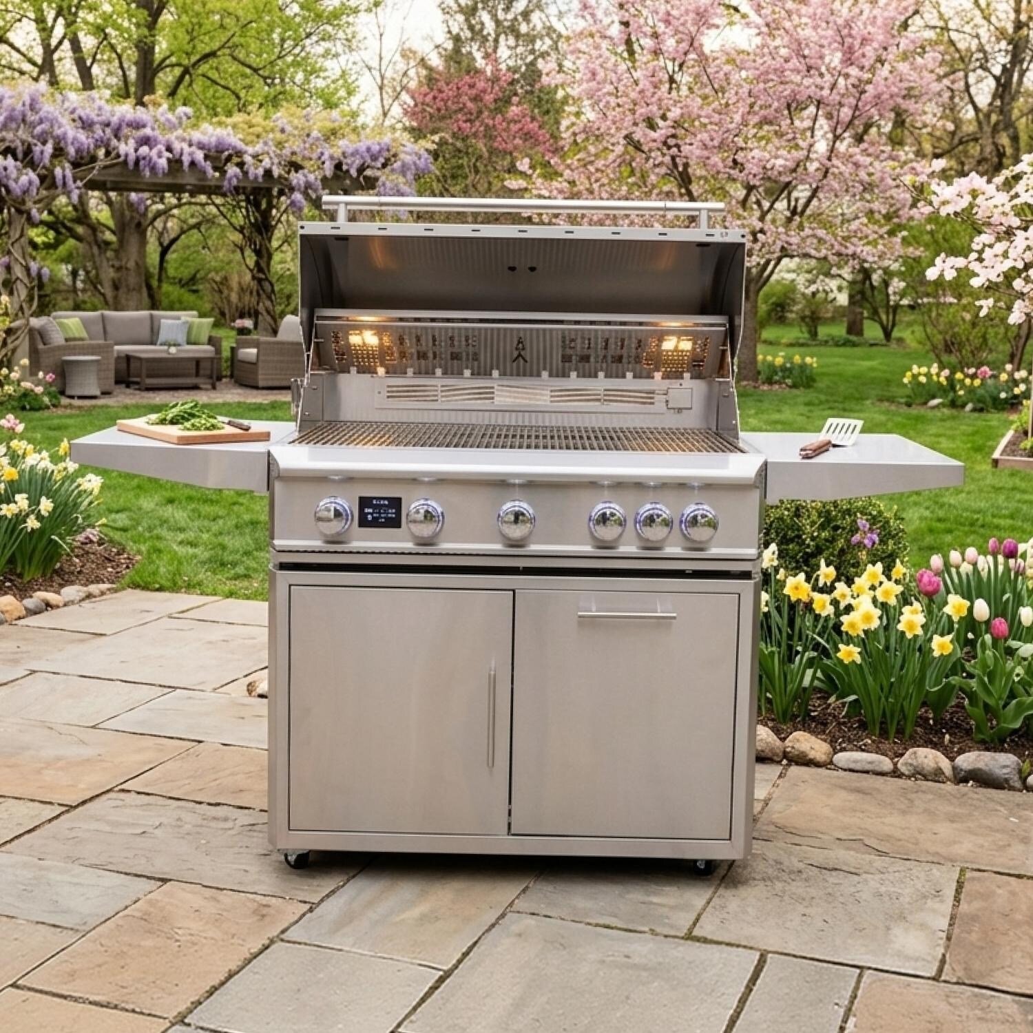 Blaze BLZ-5LTEPRO-LP LTE PRO 40-in 5-Burner Propane Grill w/ Digital Temperature Screen & Rotisserie - Grill on Patio - Lifestyle thumbnail