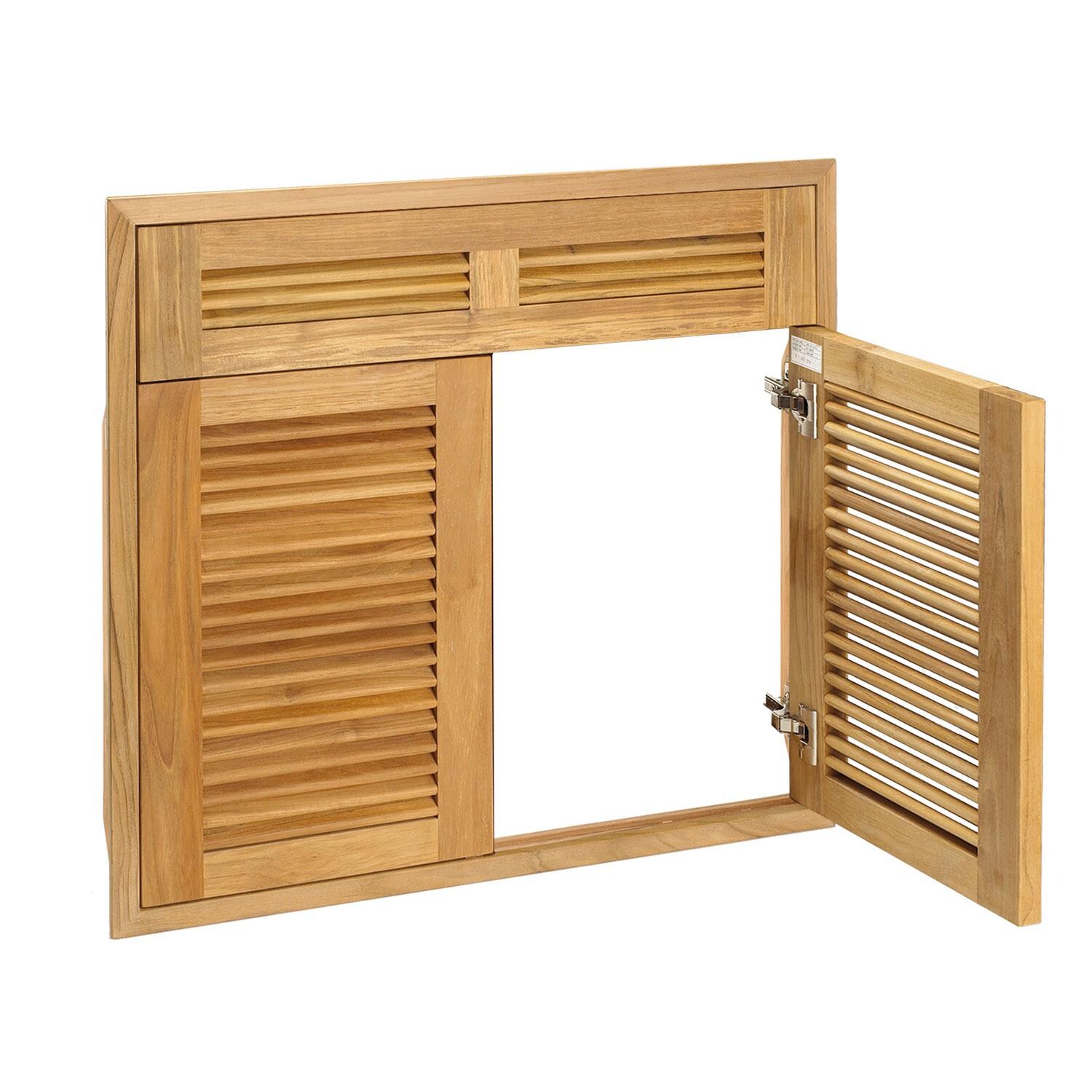 Pacific Teak 30 Inch Louvered Double Access Door W/ False Drawer - Open thumbnail