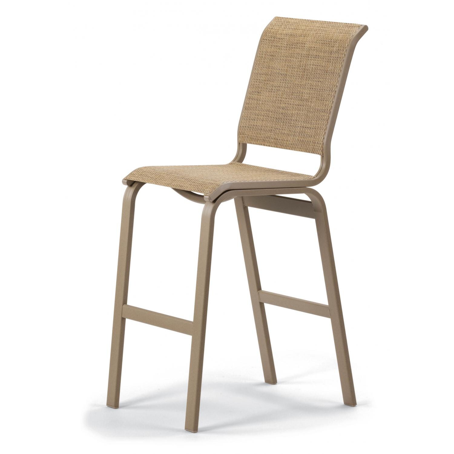 Aruba II Aluminum Patio Bar Stool With Sling Seating By Telescope Casual - Textured Desert/Hickory