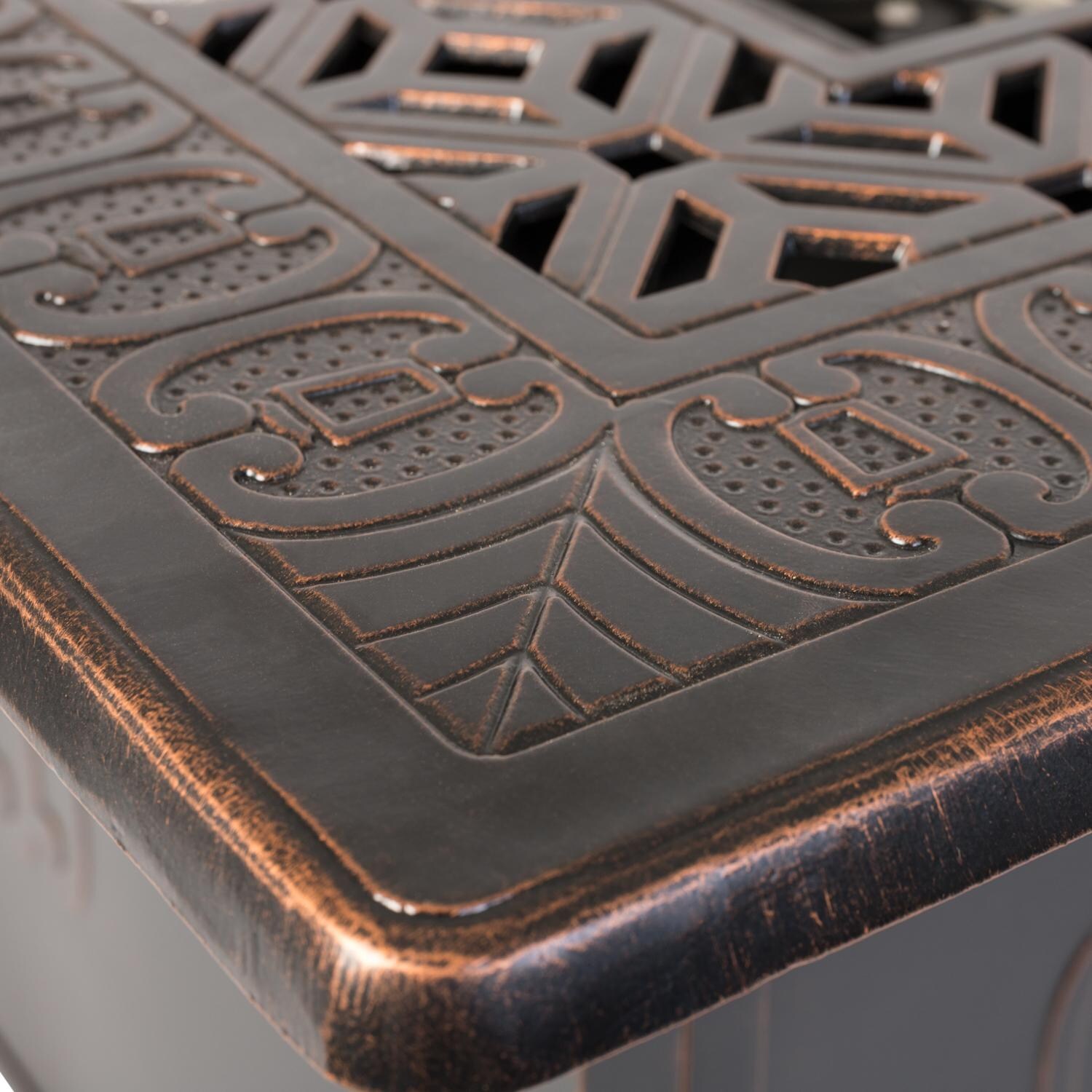 Ultimate Patio SC62743 Cabin Parc 48-Inch Rectangular Aluminum Propane Fire Pit Table - Edge Detail thumbnail