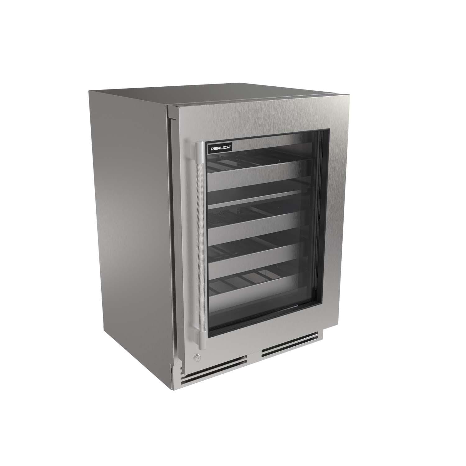 Perlick G5 Luxe 24-in Stainless Steel Glass Door Indoor/Outdoor Dual Zone Wine Reserve w/Door Lock - Left Hinge - White Background thumbnail