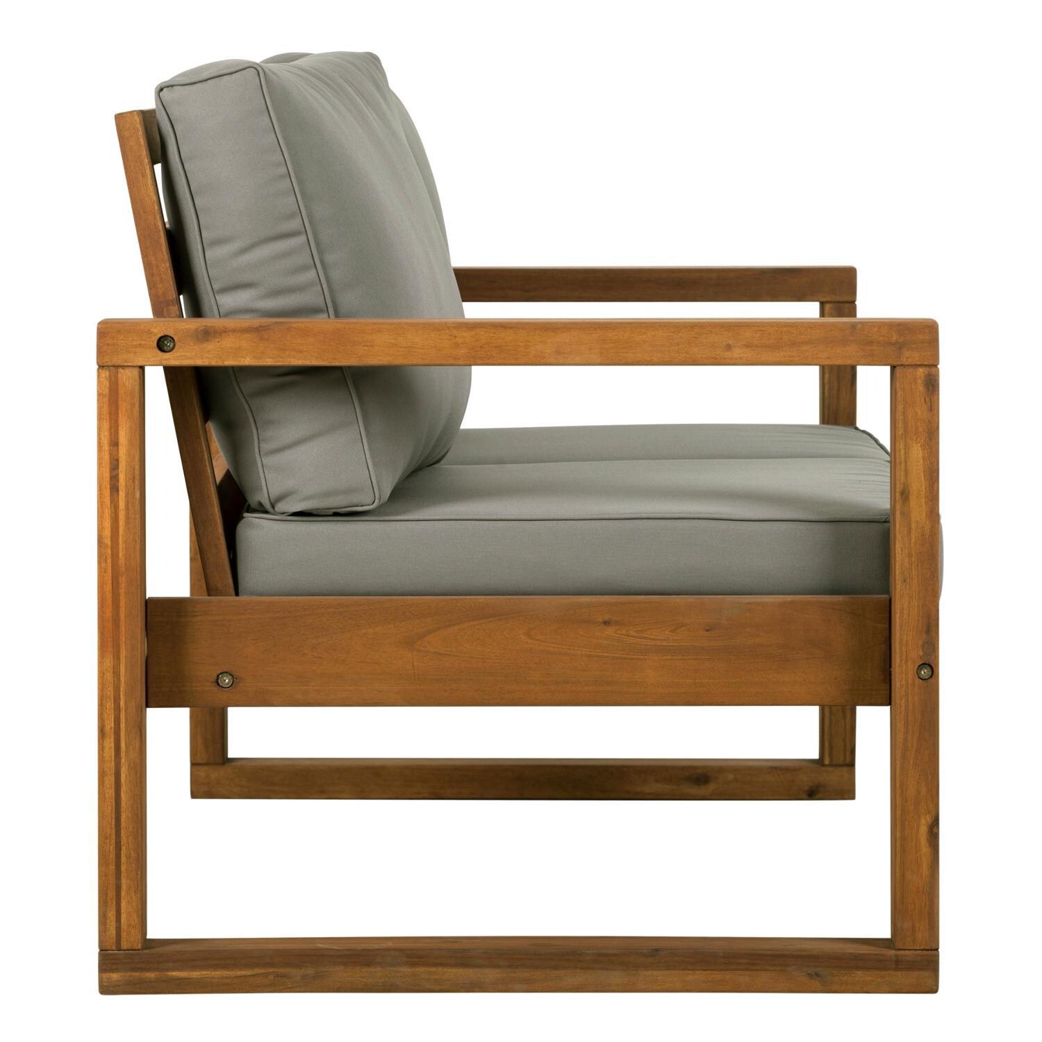 Ultimate Patio Window Bay 4 Piece Acacia Patio Conversation Set W/ Gray Cushions - Loveseat Side View thumbnail