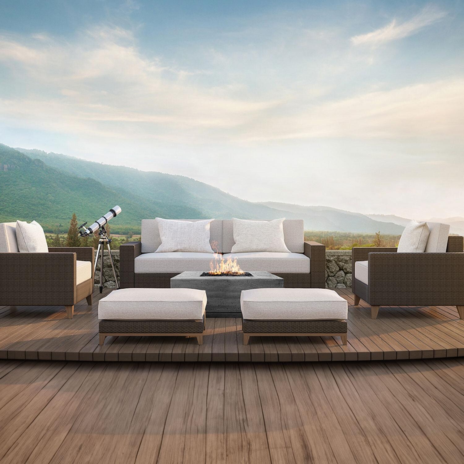 Prism Hardscapes SCPH-406-4LP Tavola 2 36-Inch Propane Square Fire Pit Table - Pewter - Mountains - Lifestyle thumbnail