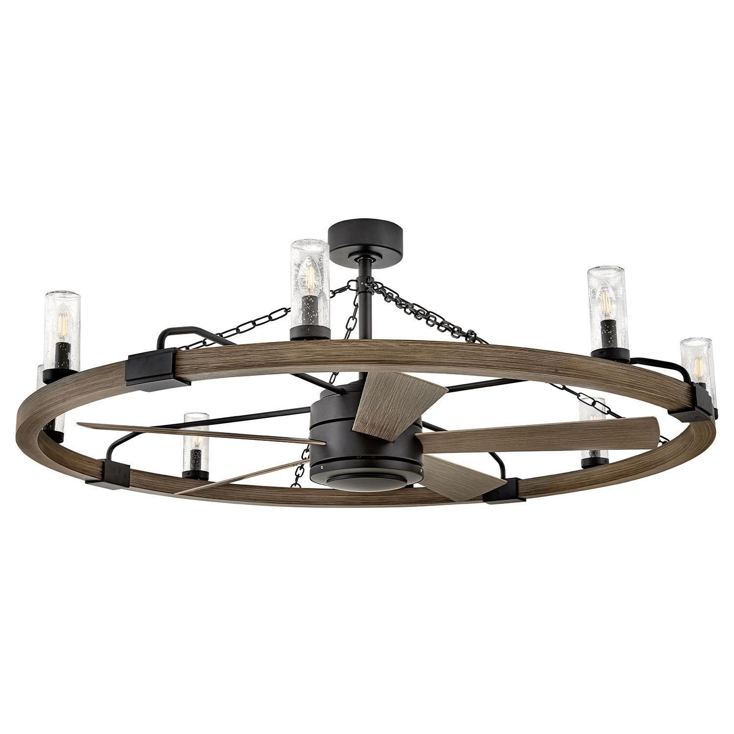 Hinkley Lighting 906144FMB-LWD Sawyer 52-in Indoor / Outdoor Smart Fandelier w/ 44-in Fan & LED Lighting - Matte Black - Fan View - White Background thumbnail